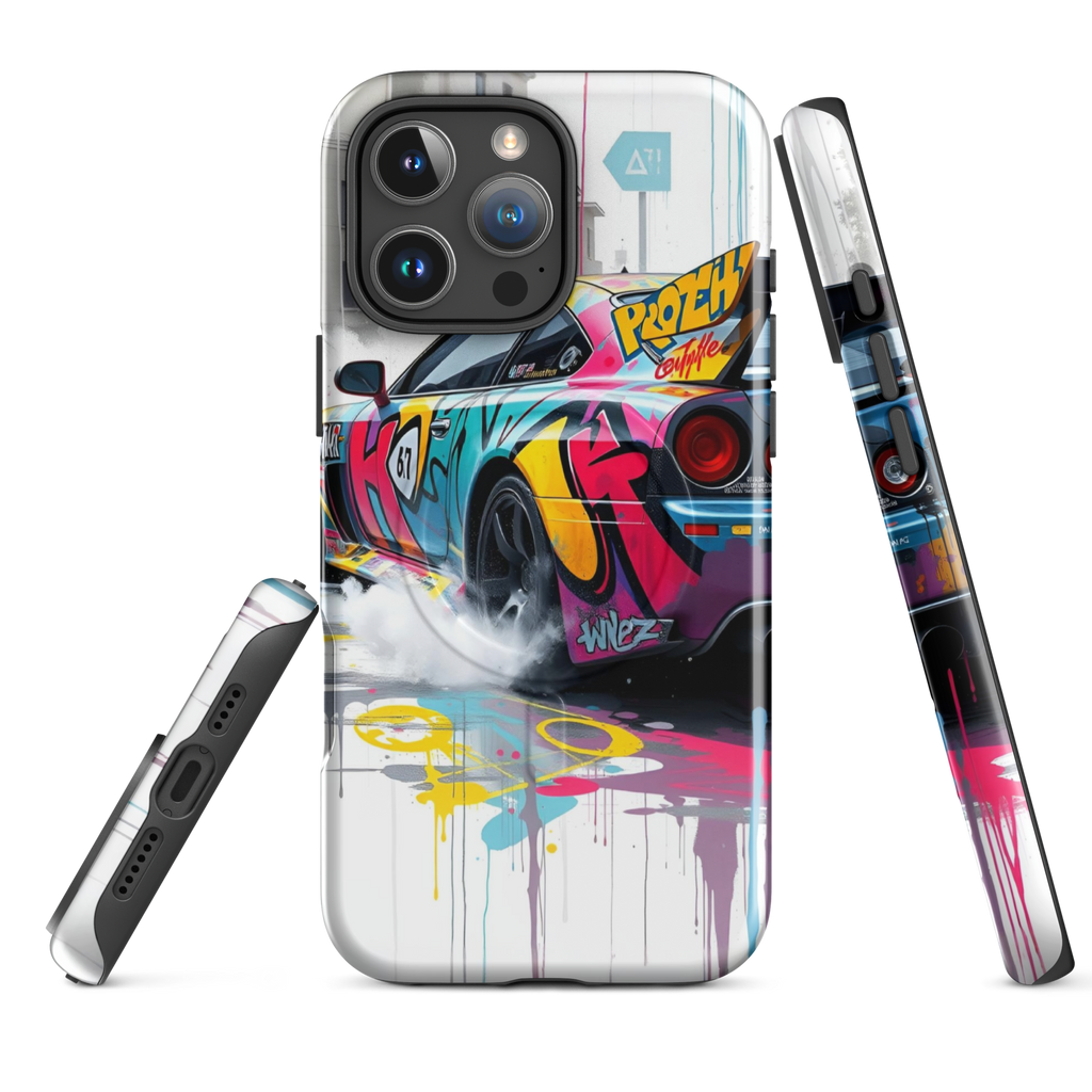 Coque iPhone MagSafe Graffiti Voiture Sport TechNova - Design street art racing avec couleurs néon