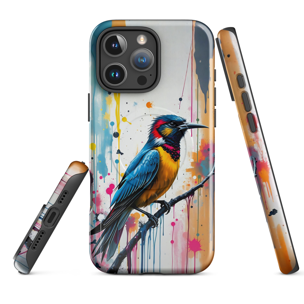 Coque iPhone MagSafe Graffiti Oiseau Tropical TechNova - Design street art avec couleurs néon vibrantes