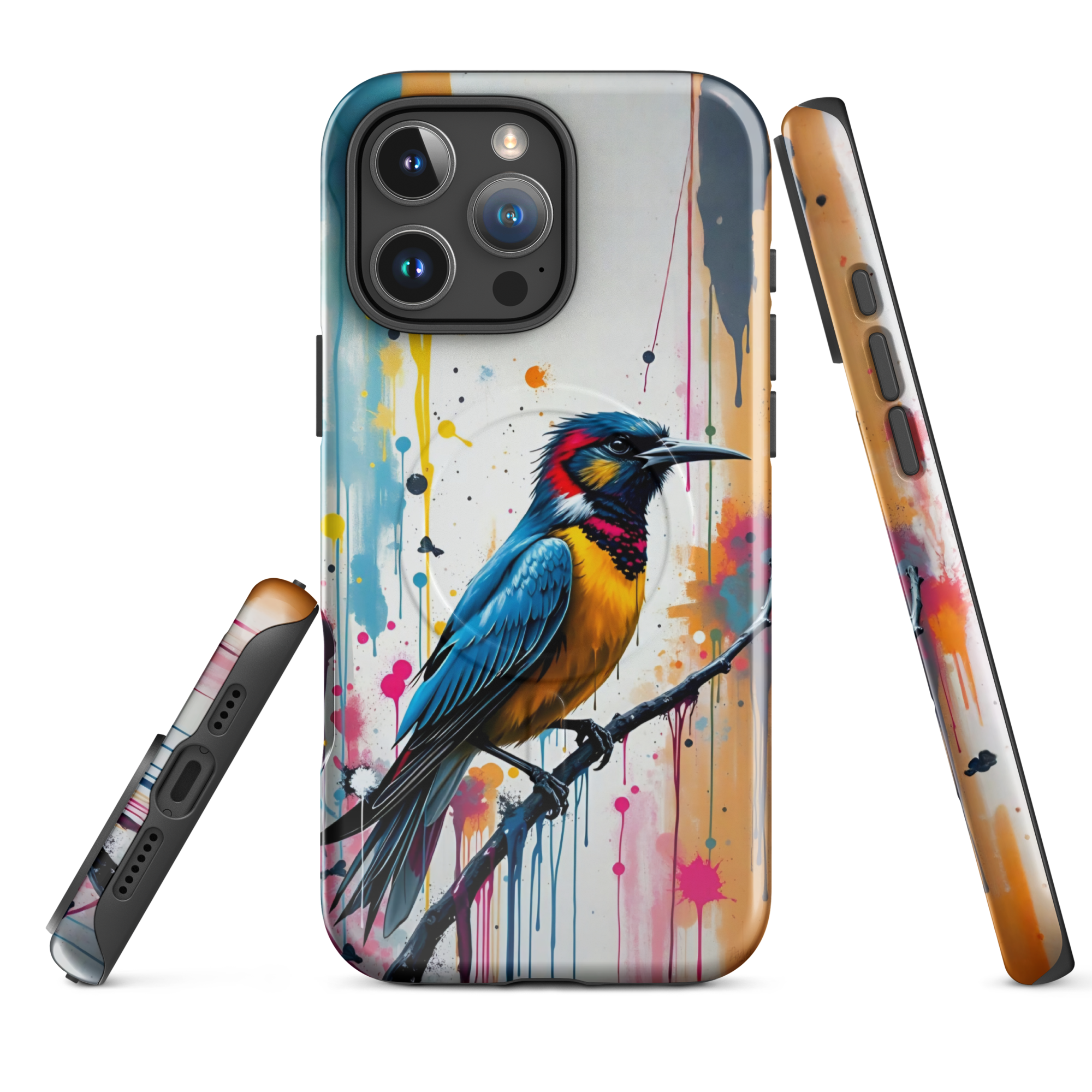 Coque iPhone MagSafe Graffiti Oiseau Tropical TechNova - Design street art avec couleurs néon vibrantes