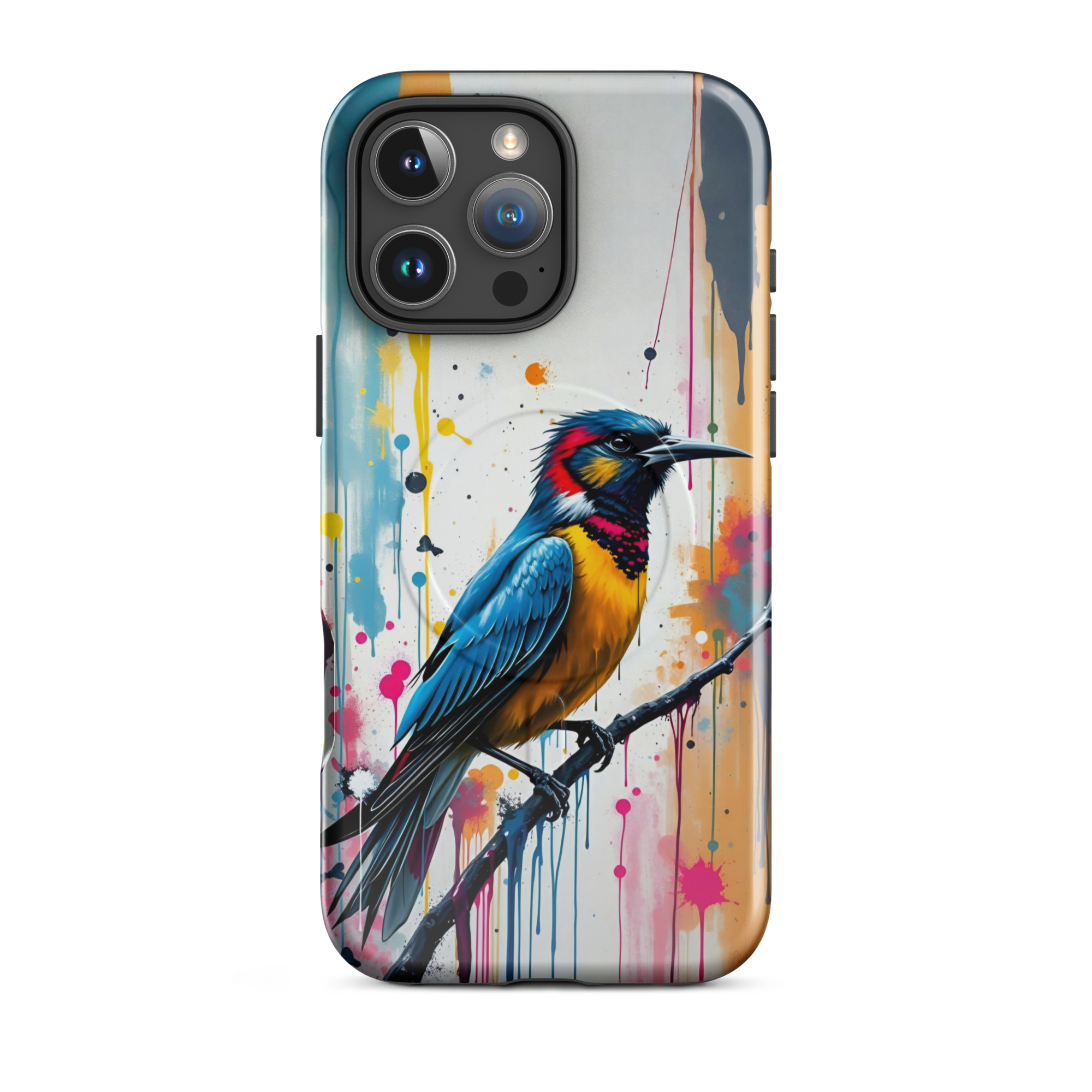 Coque iPhone MagSafe Graffiti Oiseau Tropical TechNova - Design street art avec couleurs néon vibrantes