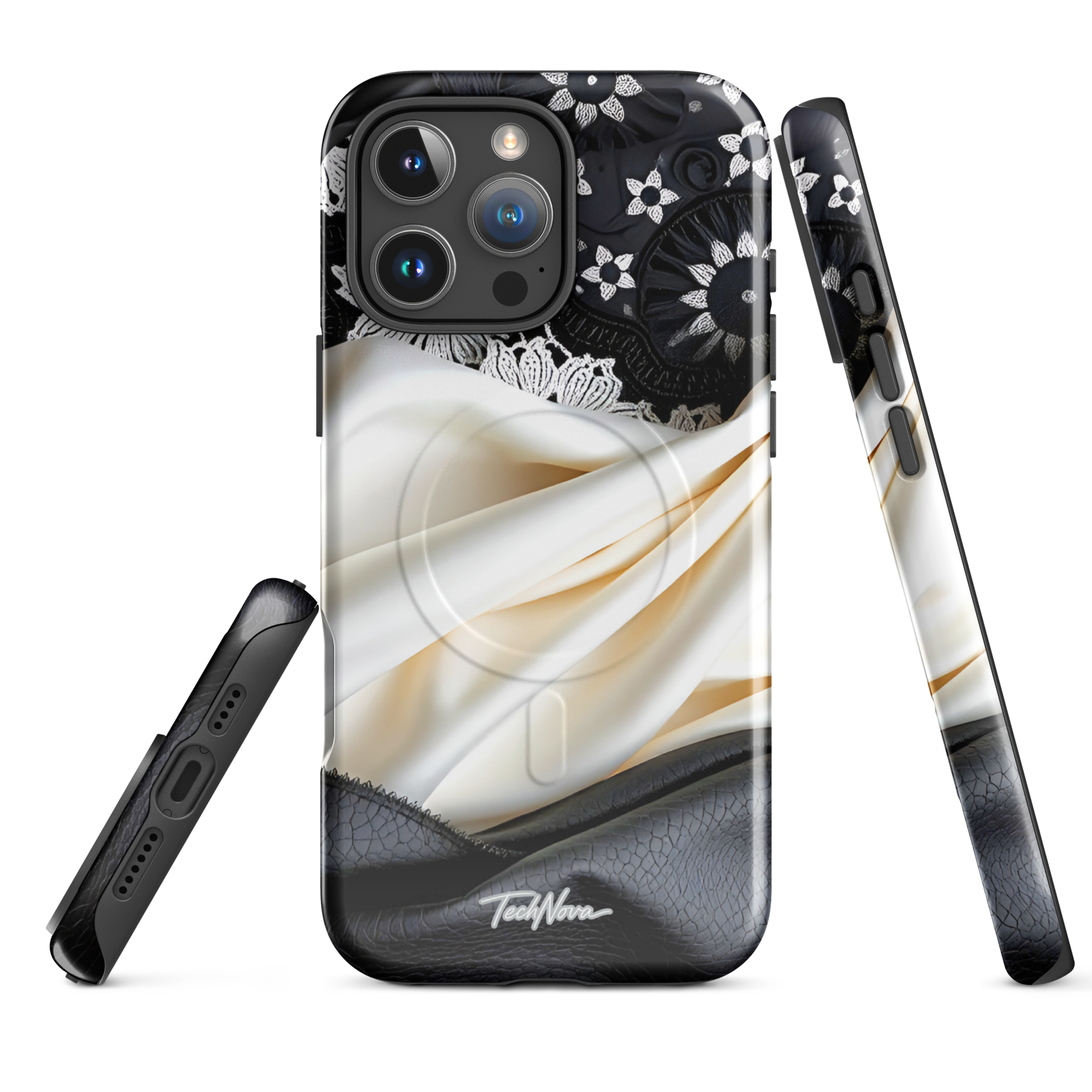 Coque iPhone MagSafe TechNova Couture Signature - Design premium haute couture avec protection renforcée et compatibilité MagSafe