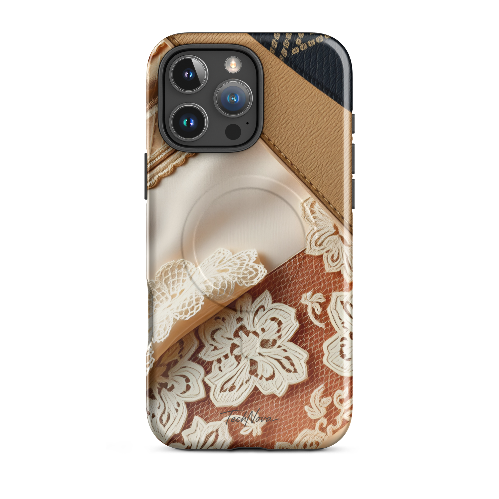 Coque iPhone MagSafe TechNova Couture Signature - Design premium haute couture avec protection renforcée et compatibilité MagSafe