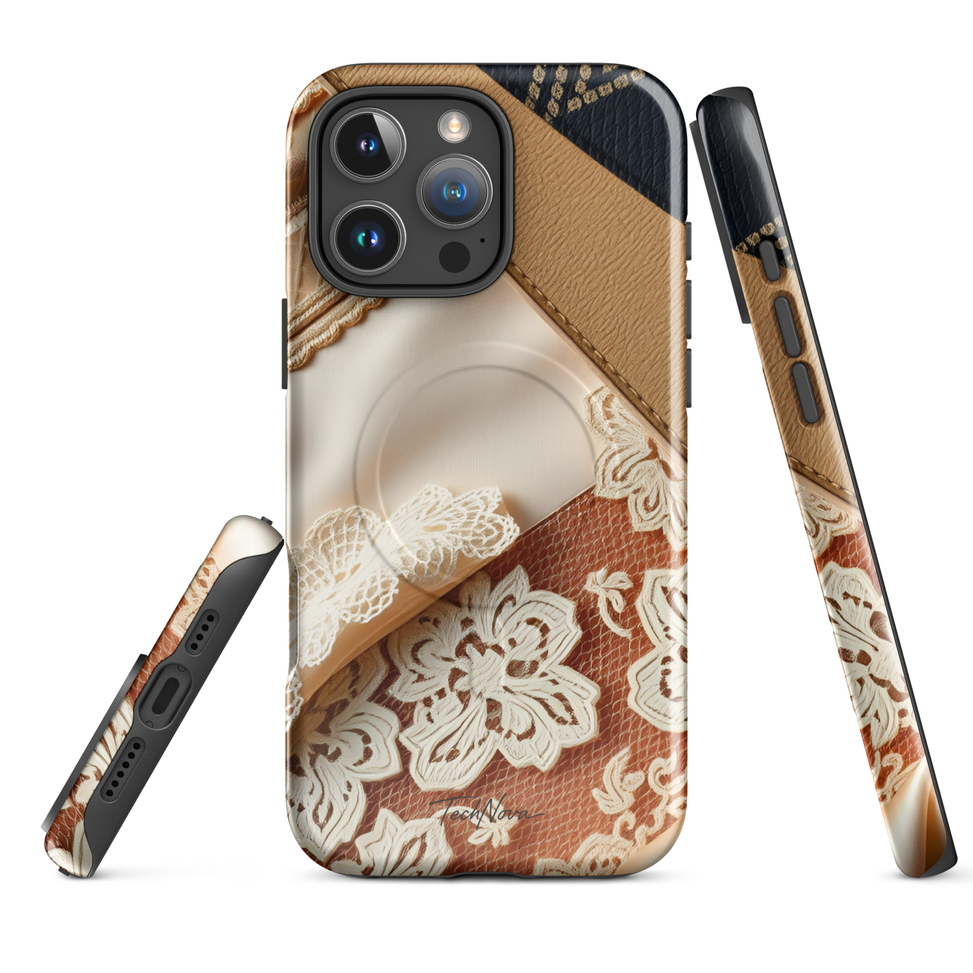 Coque iPhone MagSafe TechNova Couture Signature - Design premium haute couture avec protection renforcée et compatibilité MagSafe