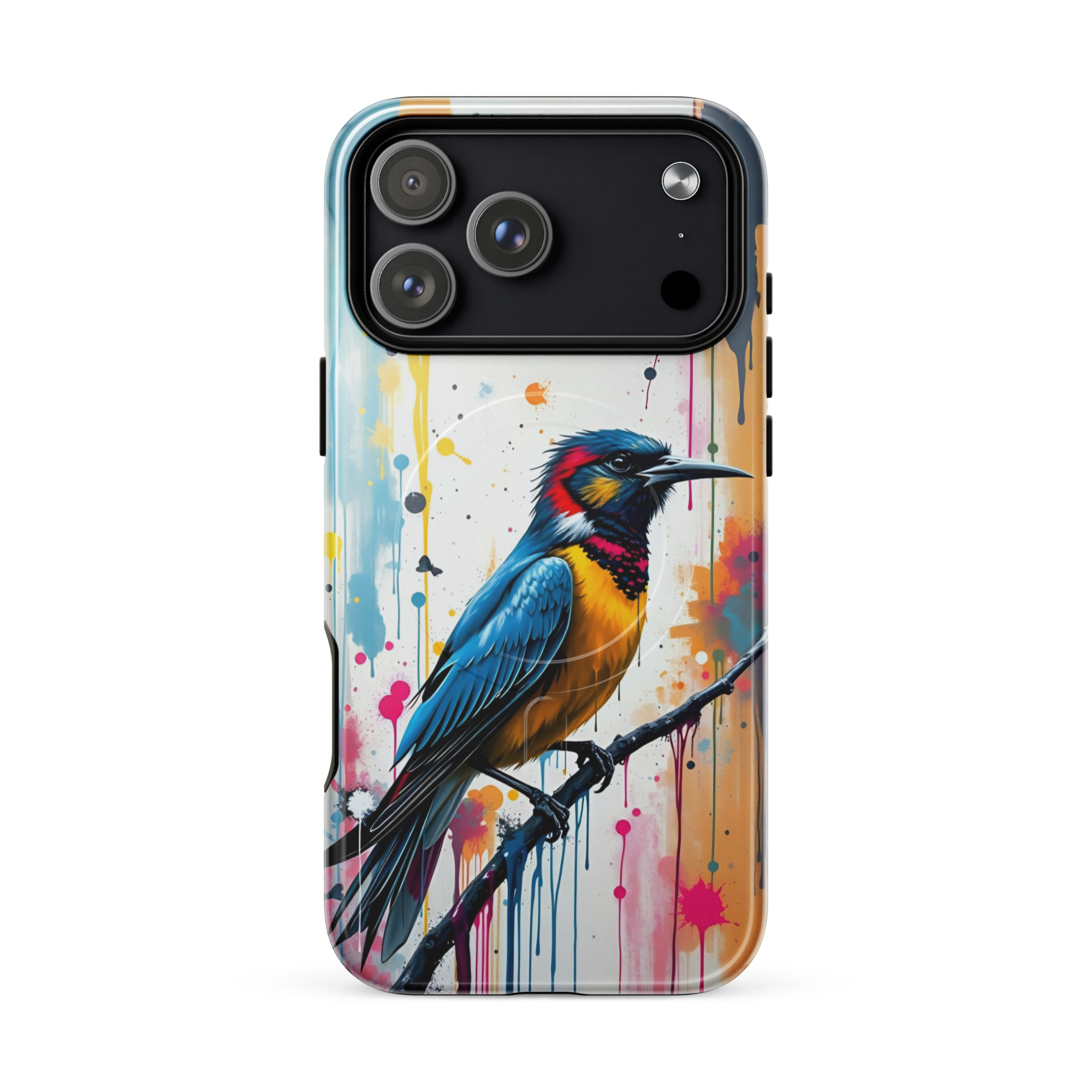 Coque iPhone MagSafe Graffiti Oiseau Tropical TechNova - Design street art avec couleurs néon vibrantes