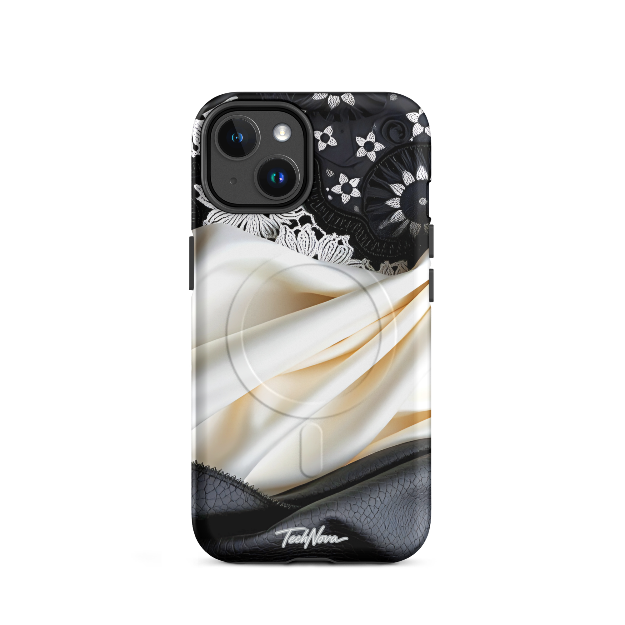 Coque iPhone MagSafe TechNova Couture Signature - Design premium haute couture avec protection renforcée et compatibilité MagSafe