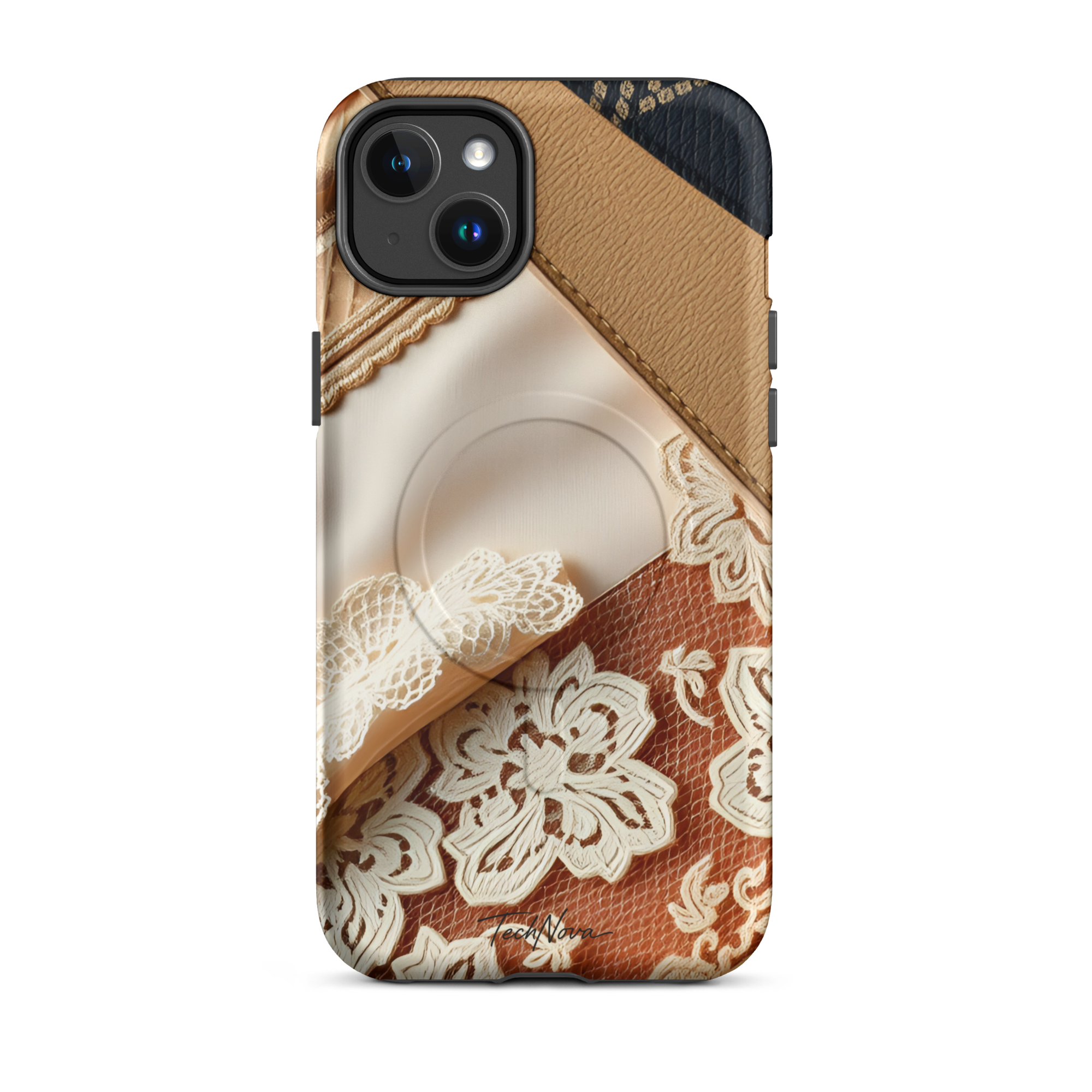 Coque iPhone MagSafe TechNova Couture Signature - Design premium haute couture avec protection renforcée et compatibilité MagSafe