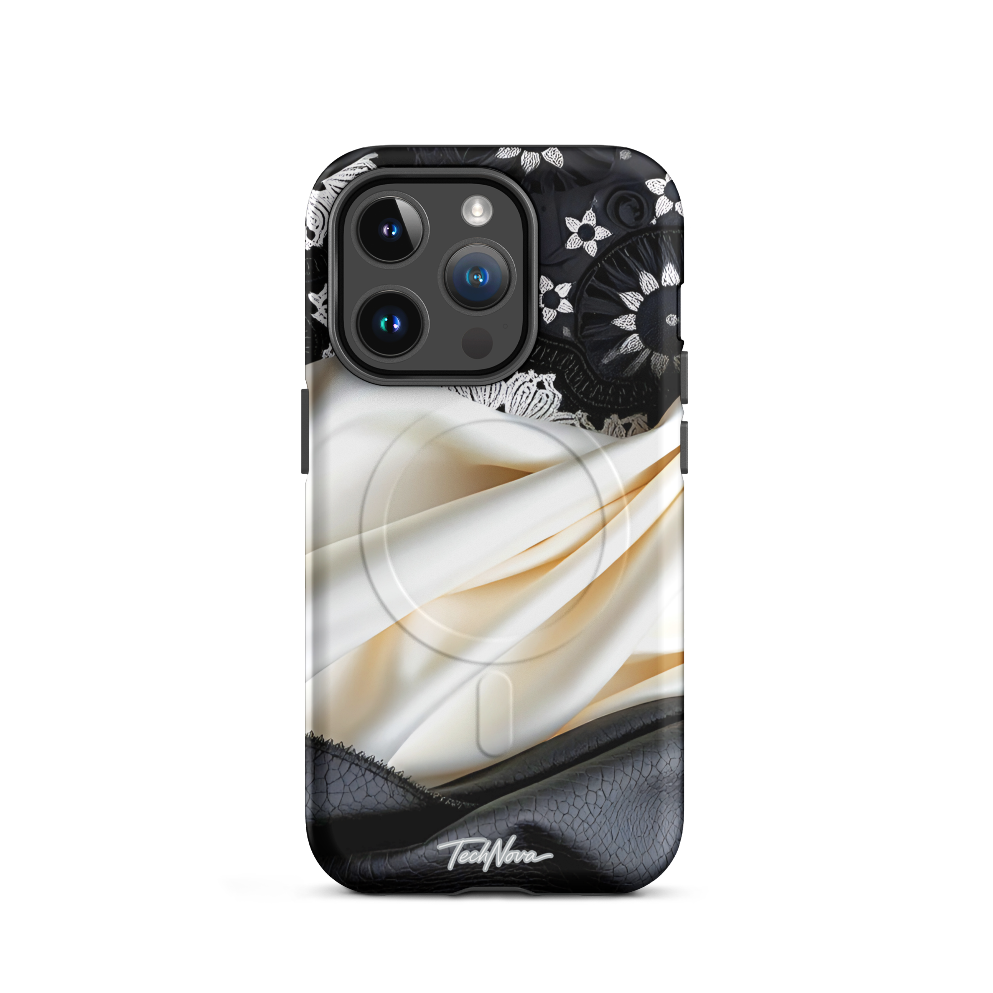 Coque iPhone MagSafe TechNova Couture Signature - Design premium haute couture avec protection renforcée et compatibilité MagSafe