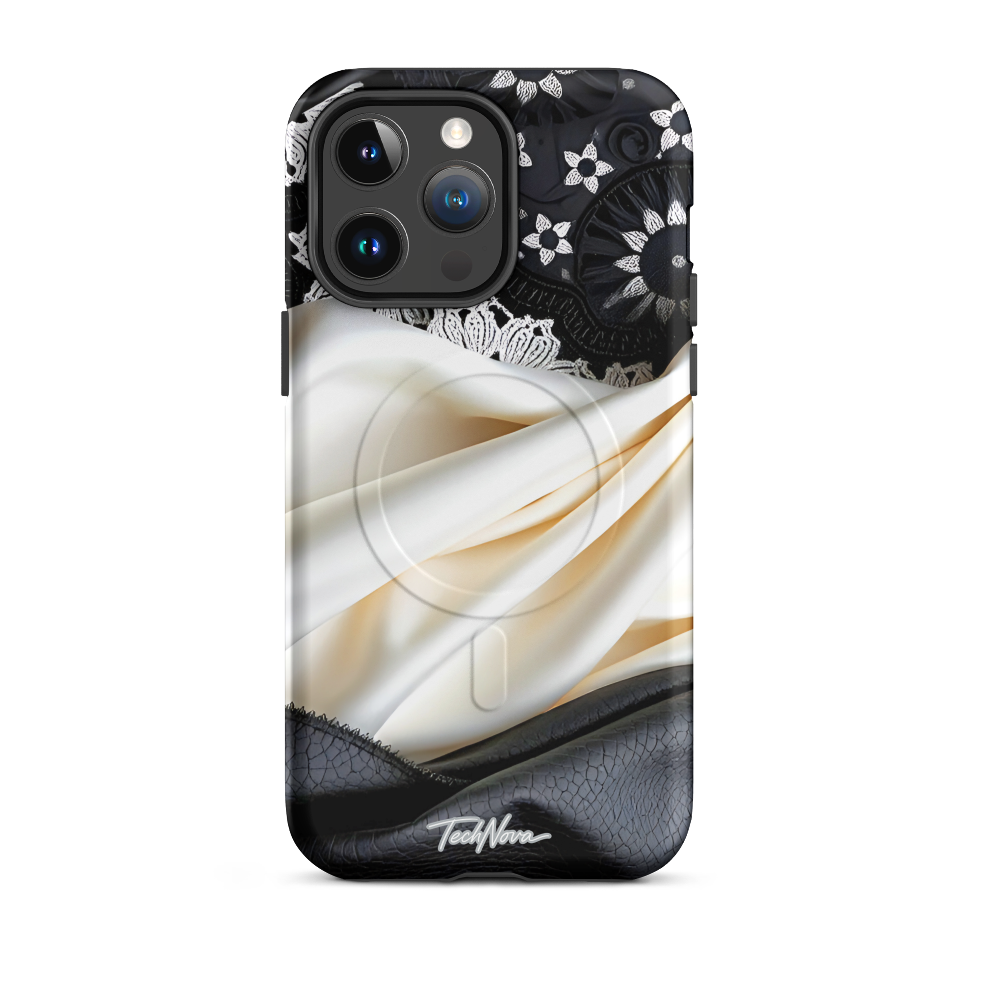 Coque iPhone MagSafe TechNova Couture Signature - Design premium haute couture avec protection renforcée et compatibilité MagSafe
