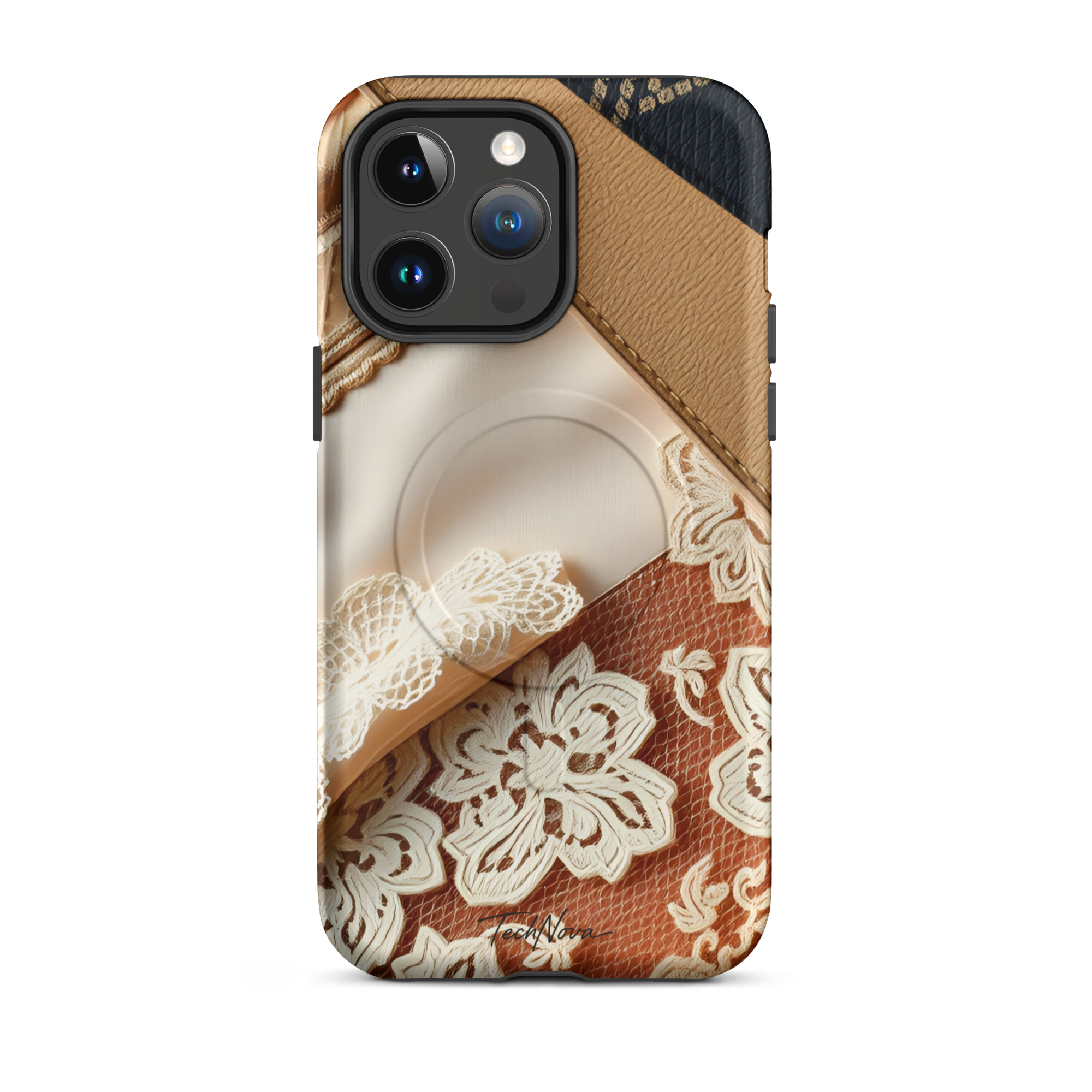 Coque iPhone MagSafe TechNova Couture Signature - Design premium haute couture avec protection renforcée et compatibilité MagSafe