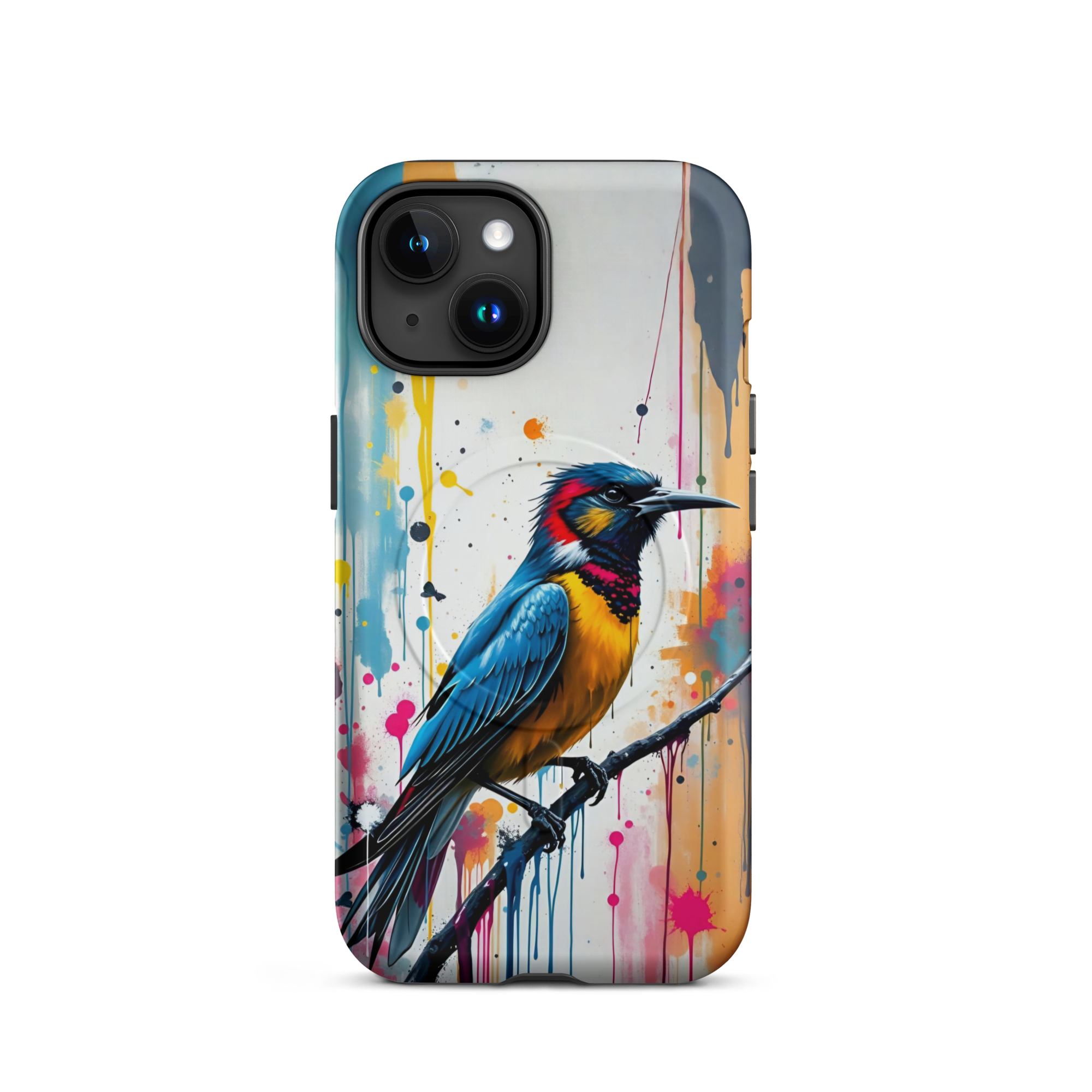 Coque iPhone MagSafe Graffiti Oiseau Tropical TechNova - Design street art avec couleurs néon vibrantes