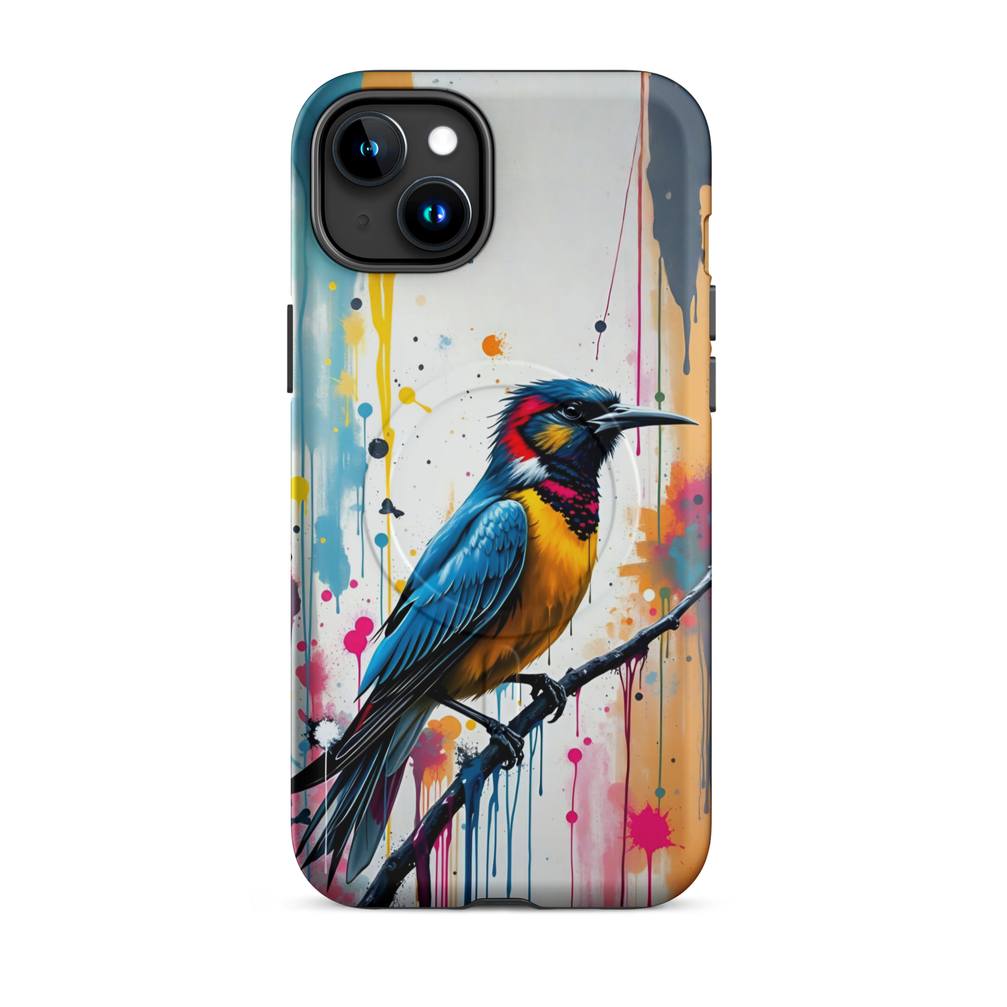 Coque iPhone MagSafe Graffiti Oiseau Tropical TechNova - Design street art avec couleurs néon vibrantes