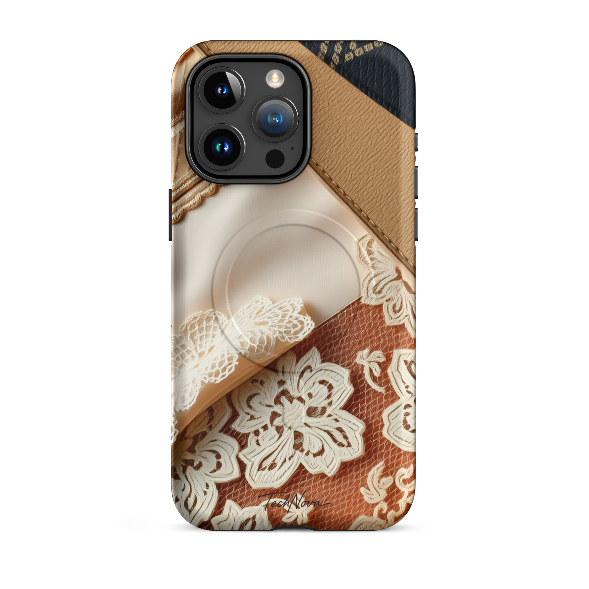 Coque iPhone MagSafe TechNova Couture Signature - Design premium haute couture avec protection renforcée et compatibilité MagSafe