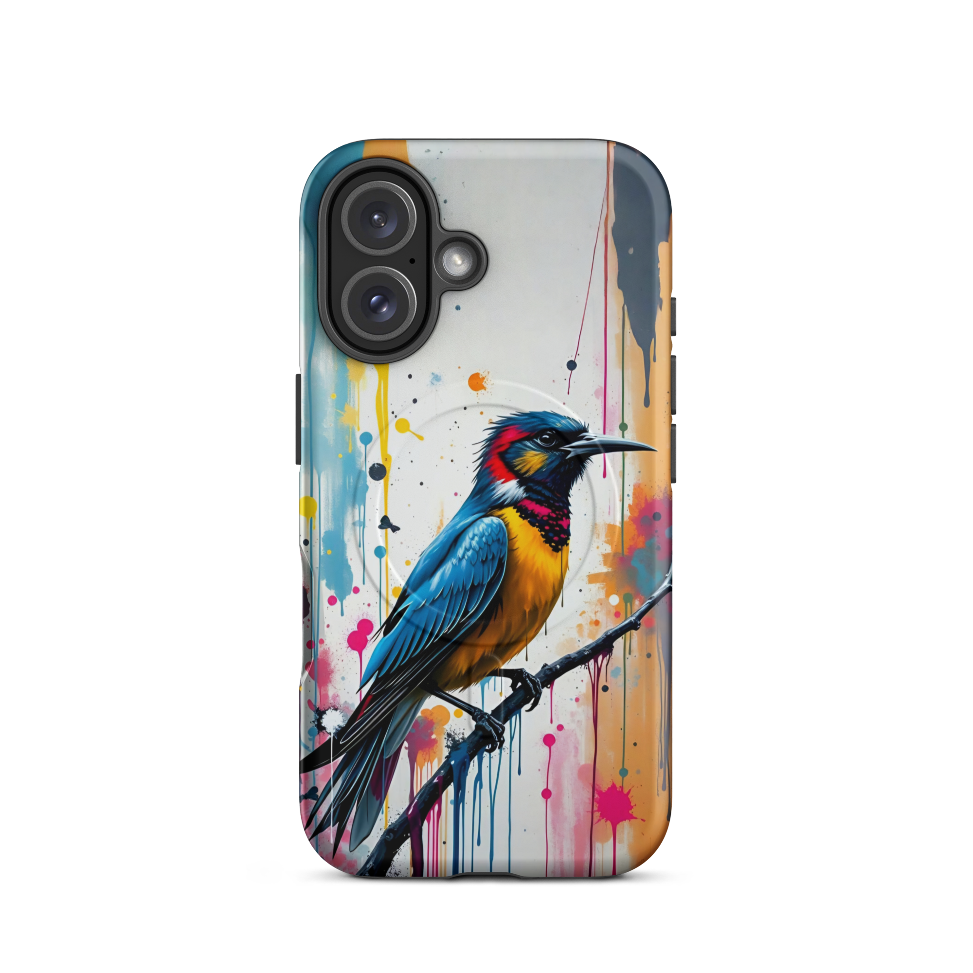 Coque iPhone MagSafe Graffiti Oiseau Tropical TechNova - Design street art avec couleurs néon vibrantes