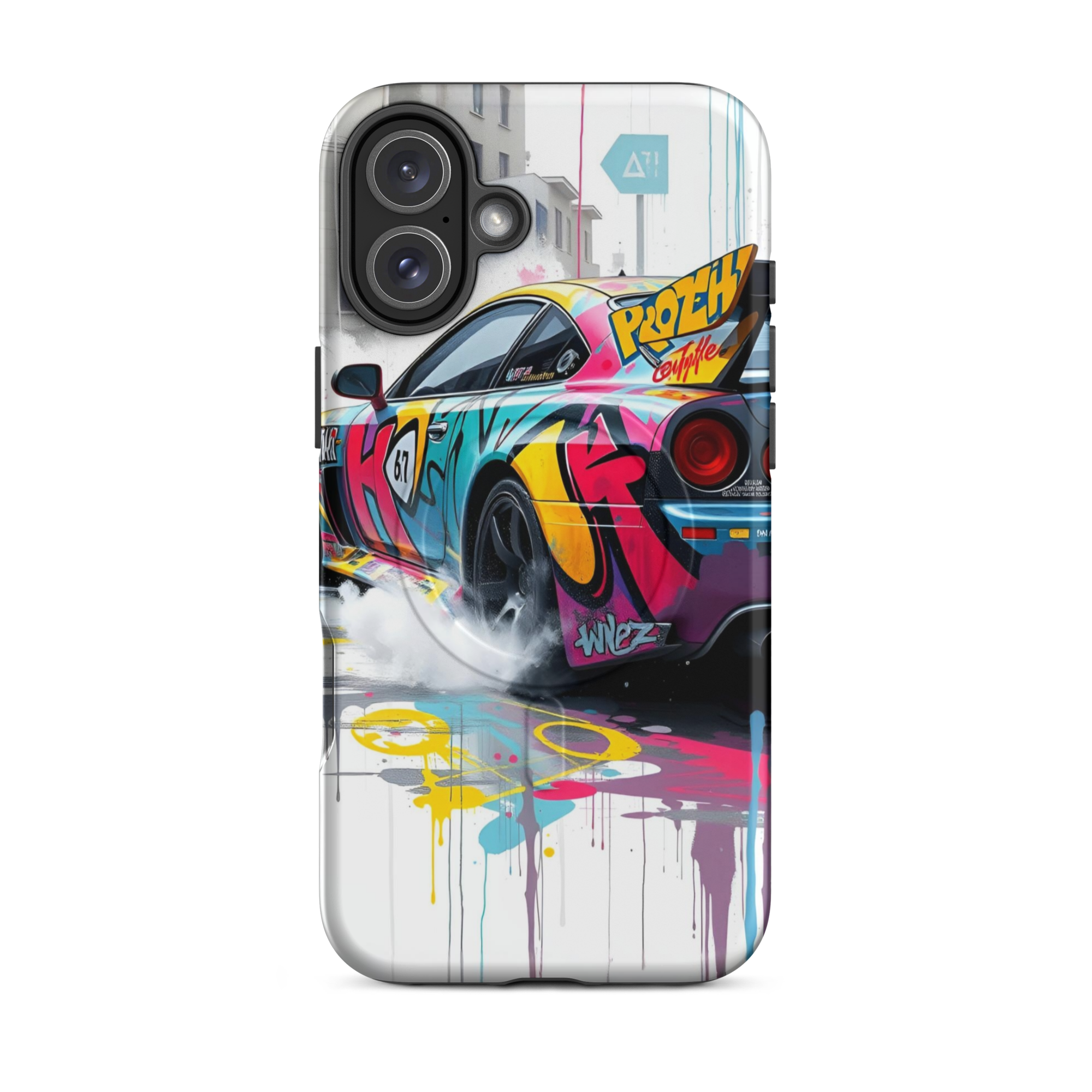 ProductCoque iPhone MagSafe Graffiti Voiture Sport TechNova - Design street art racing avec couleurs néonmockup