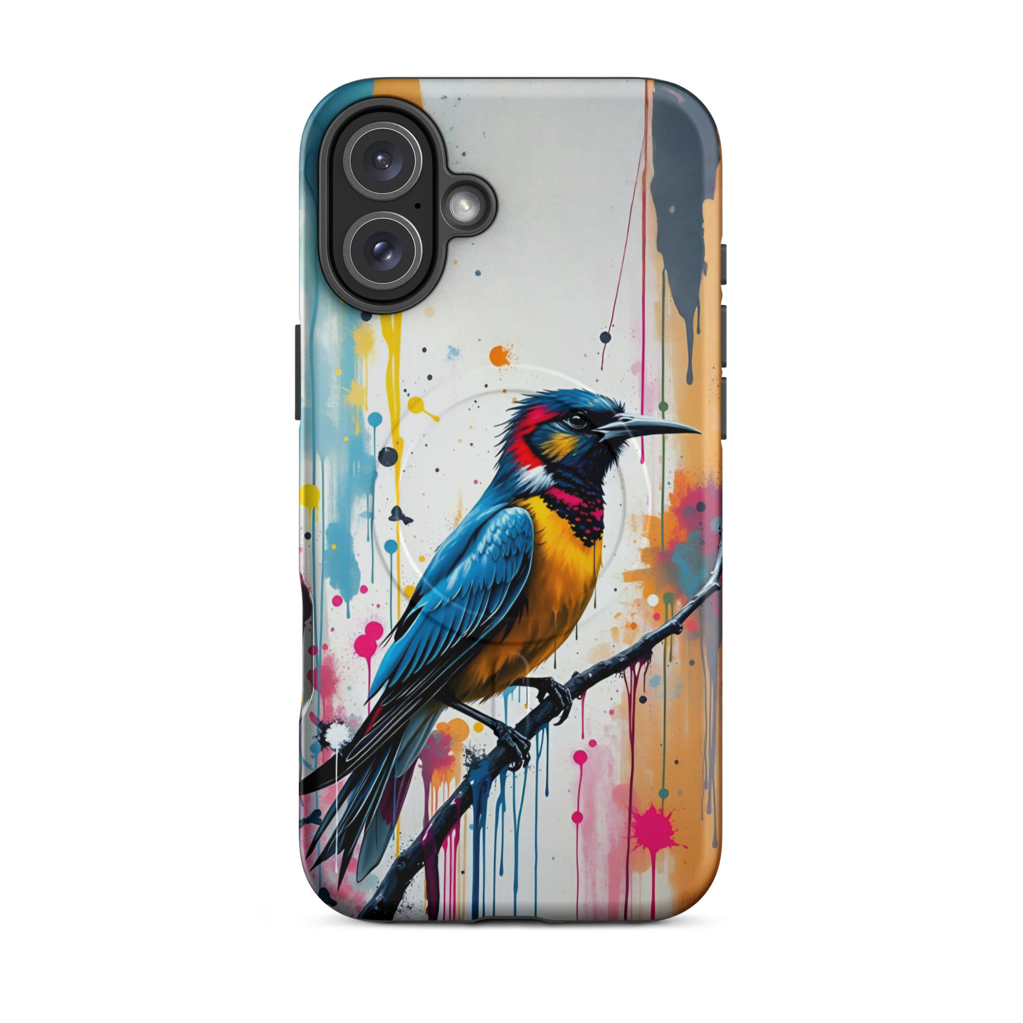 Coque iPhone MagSafe Graffiti Oiseau Tropical TechNova - Design street art avec couleurs néon vibrantes