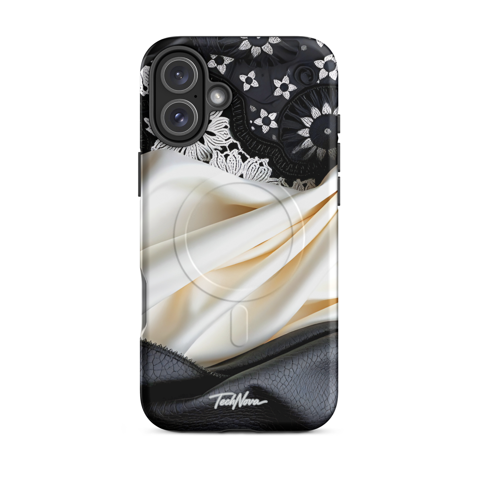 Coque iPhone MagSafe TechNova Couture Signature - Design premium haute couture avec protection renforcée et compatibilité MagSafe