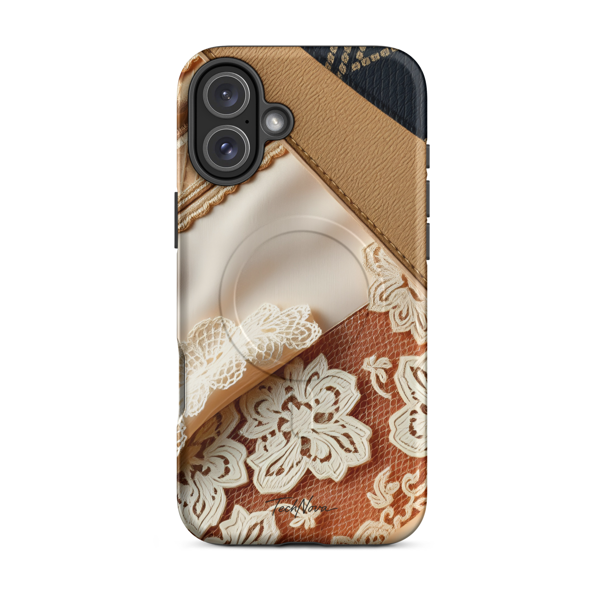 Coque iPhone MagSafe TechNova Couture Signature - Design premium haute couture avec protection renforcée et compatibilité MagSafe