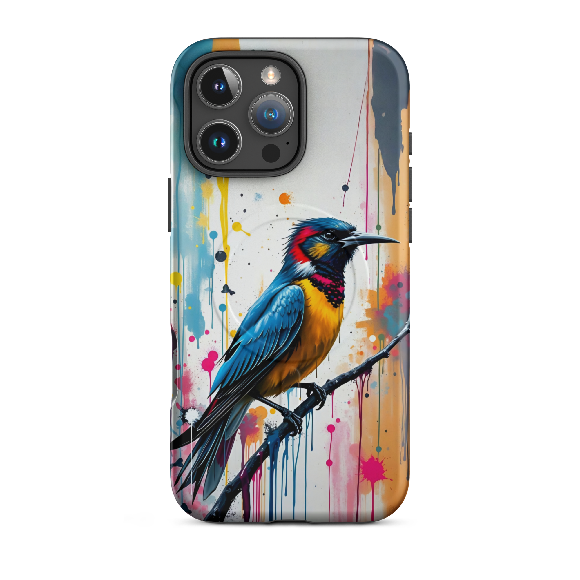 Coque iPhone MagSafe Graffiti Oiseau Tropical TechNova - Design street art avec couleurs néon vibrantes