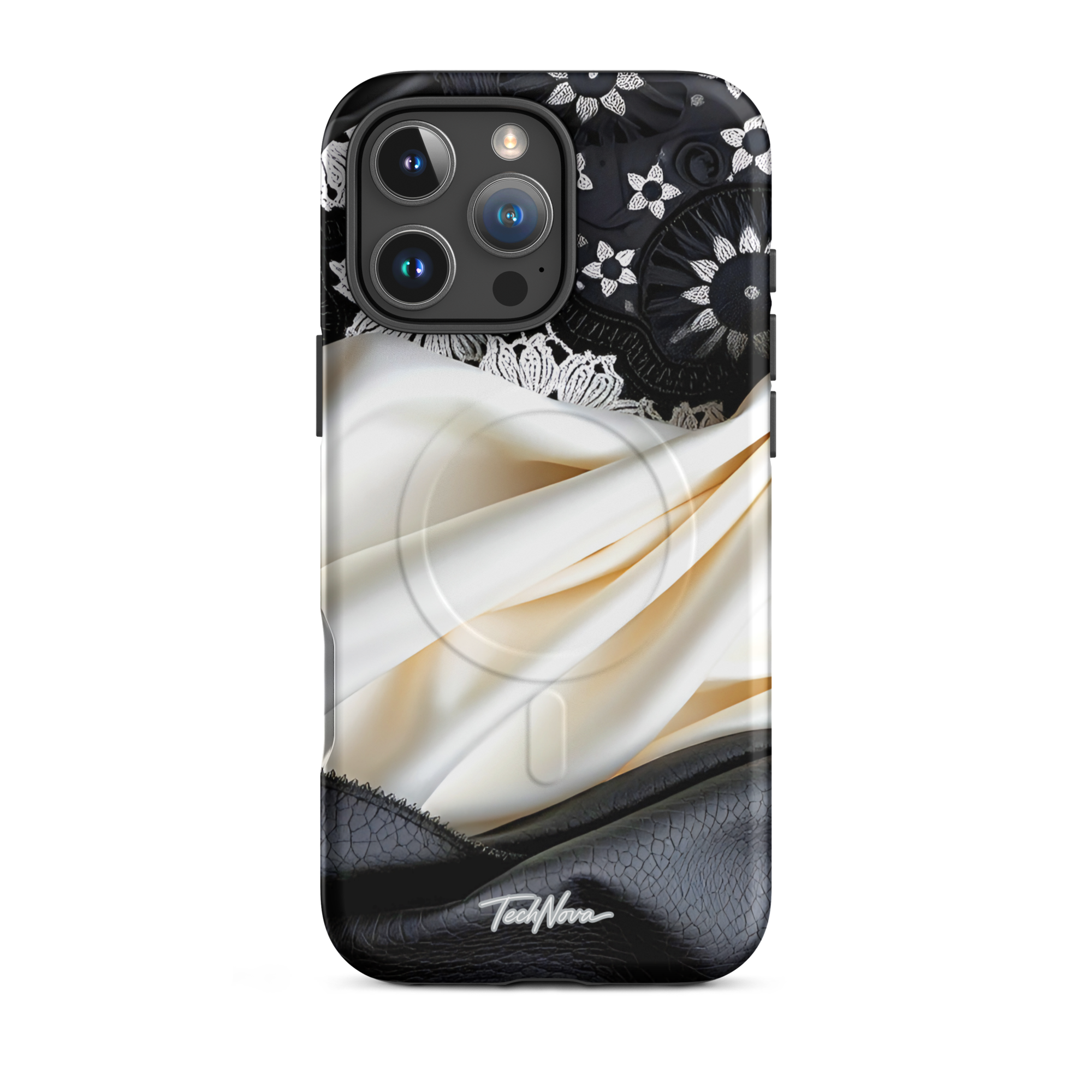 Coque iPhone MagSafe TechNova Couture Signature - Design premium haute couture avec protection renforcée et compatibilité MagSafe