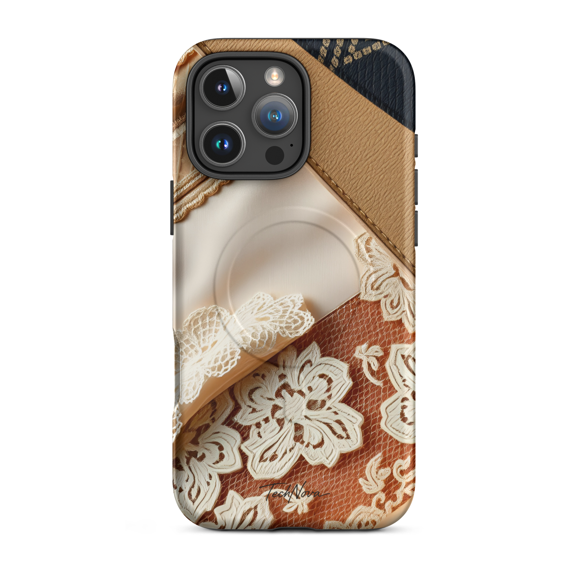 Coque iPhone MagSafe TechNova Couture Signature - Design premium haute couture avec protection renforcée et compatibilité MagSafe