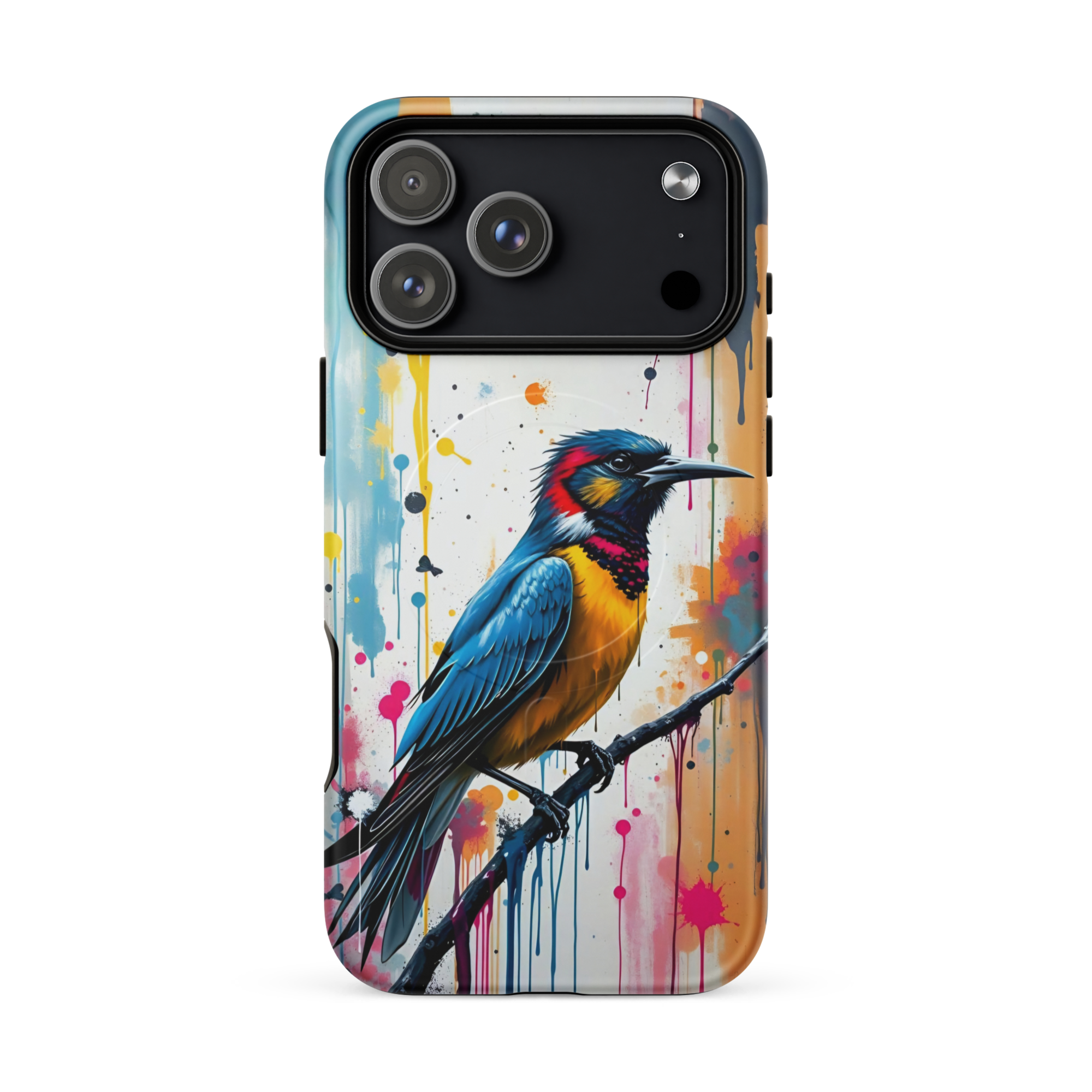 Coque iPhone MagSafe Graffiti Oiseau Tropical TechNova - Design street art avec couleurs néon vibrantes