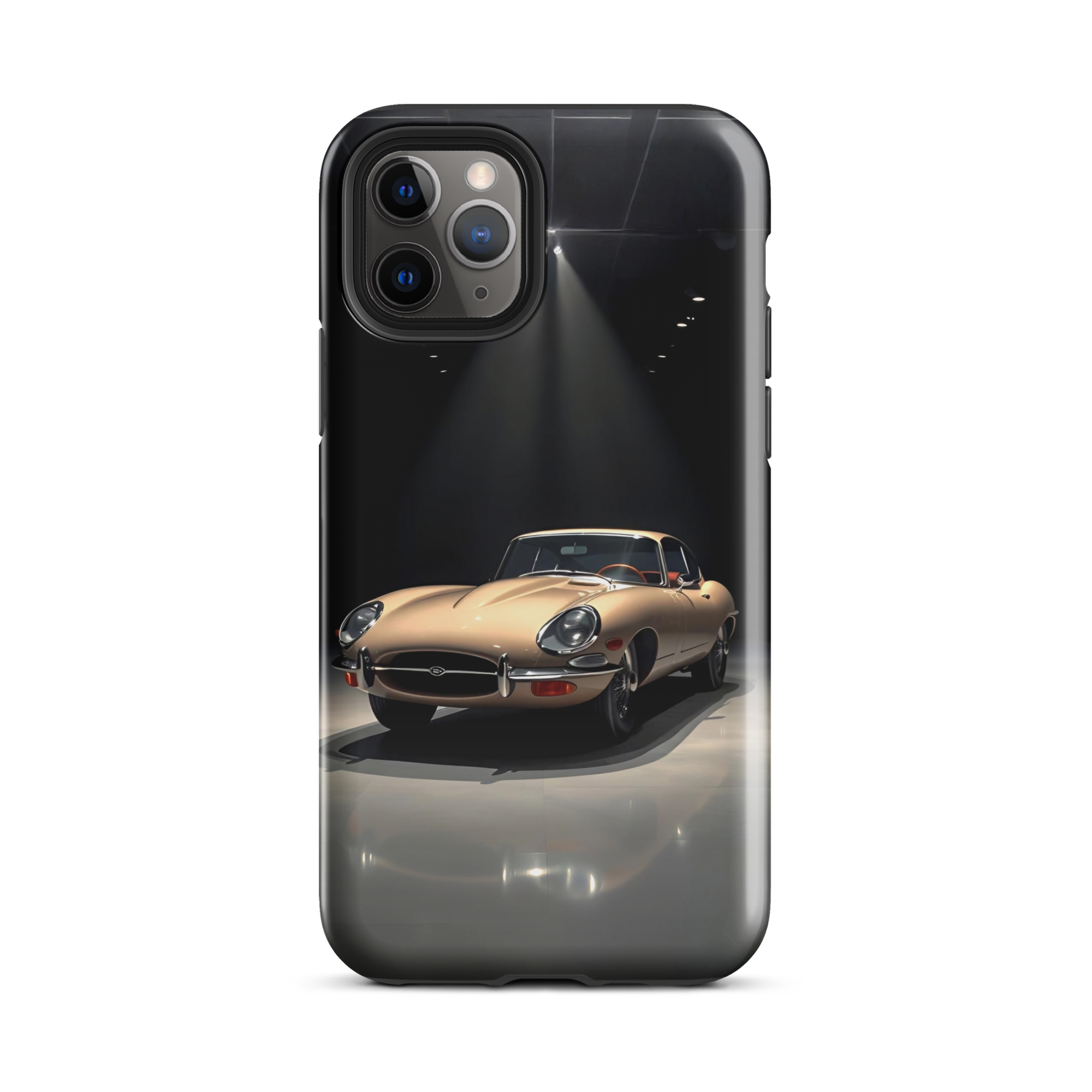 Coque iPhone rigide voiture vintage Jaguar E-Type beige TechNova finition mate protection premium automobile classique
