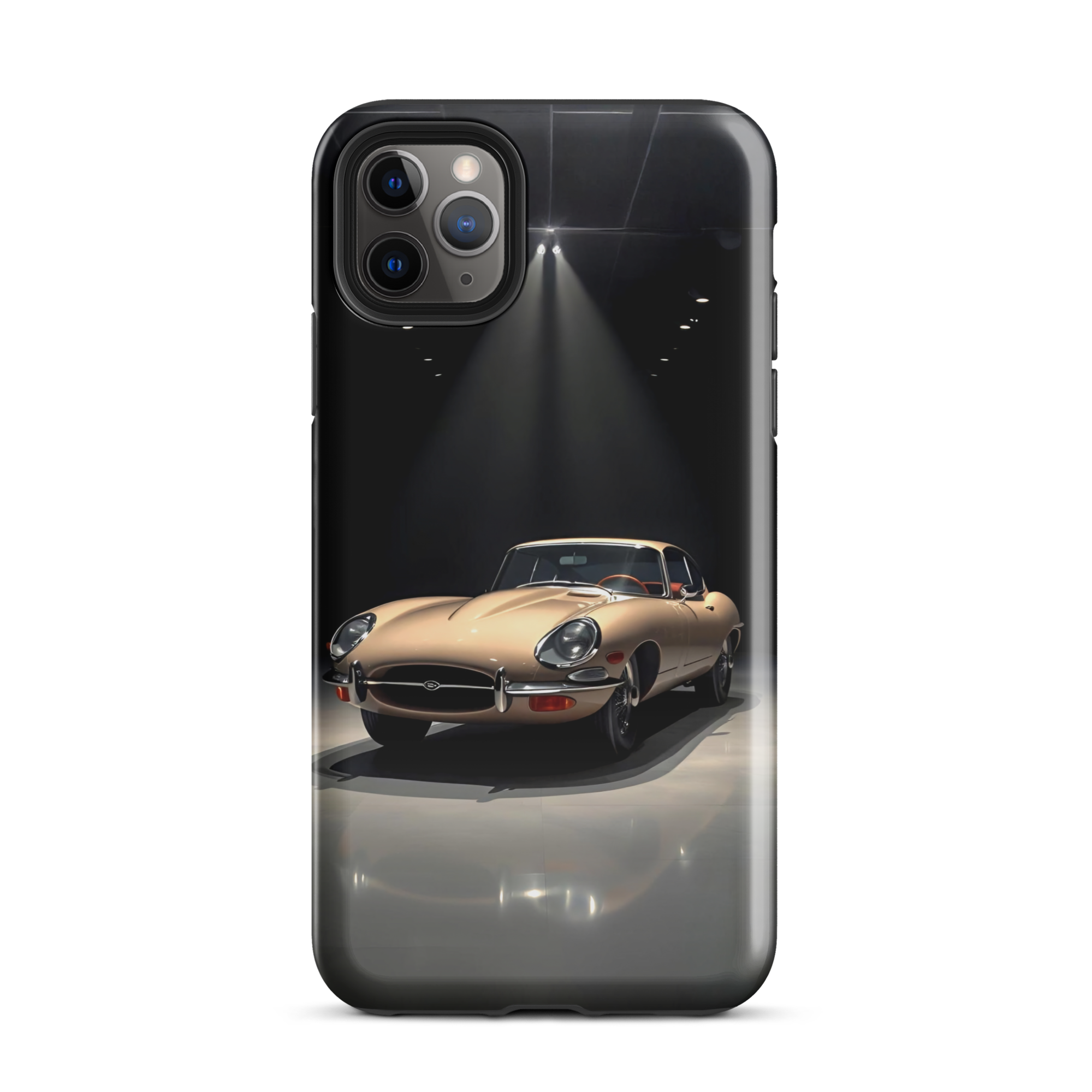 Coque iPhone rigide voiture vintage Jaguar E-Type beige TechNova finition mate protection premium automobile classique