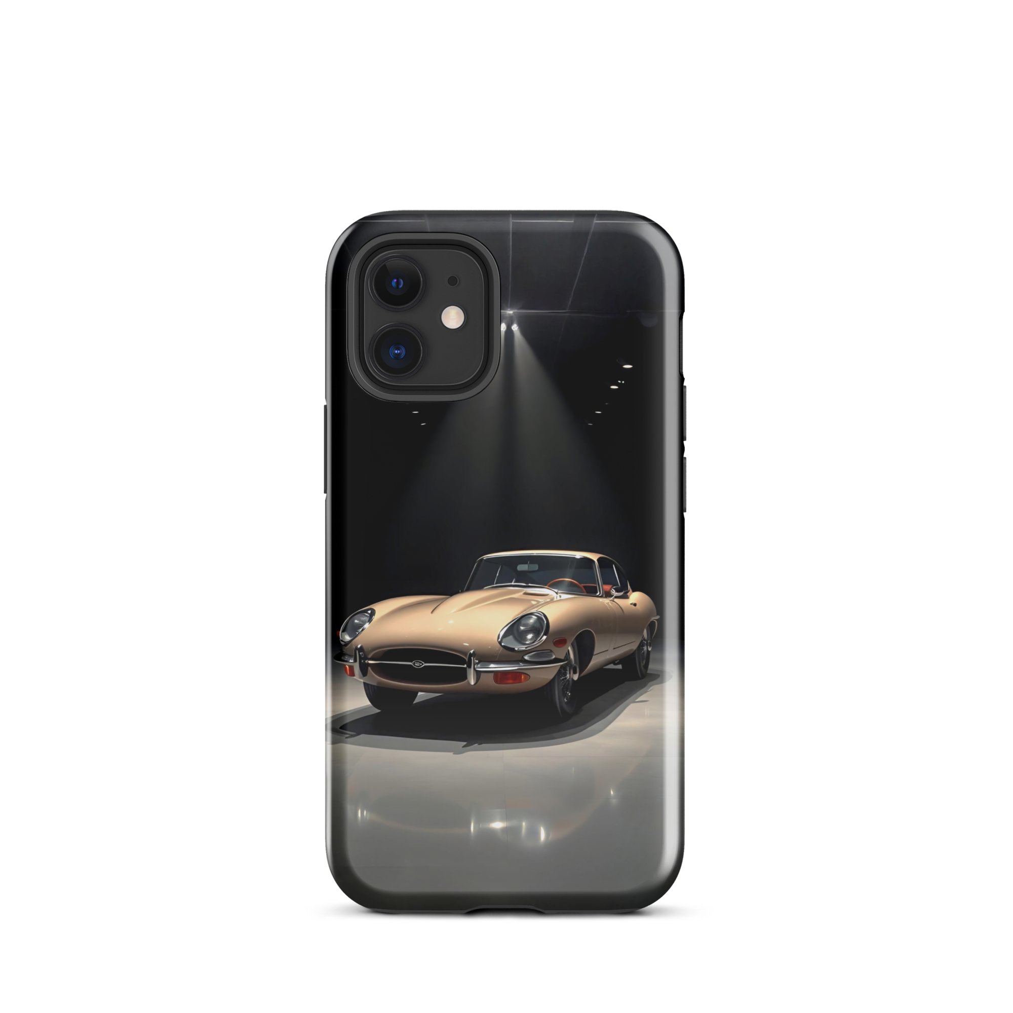 Coque iPhone rigide voiture vintage Jaguar E-Type beige TechNova finition mate protection premium automobile classique