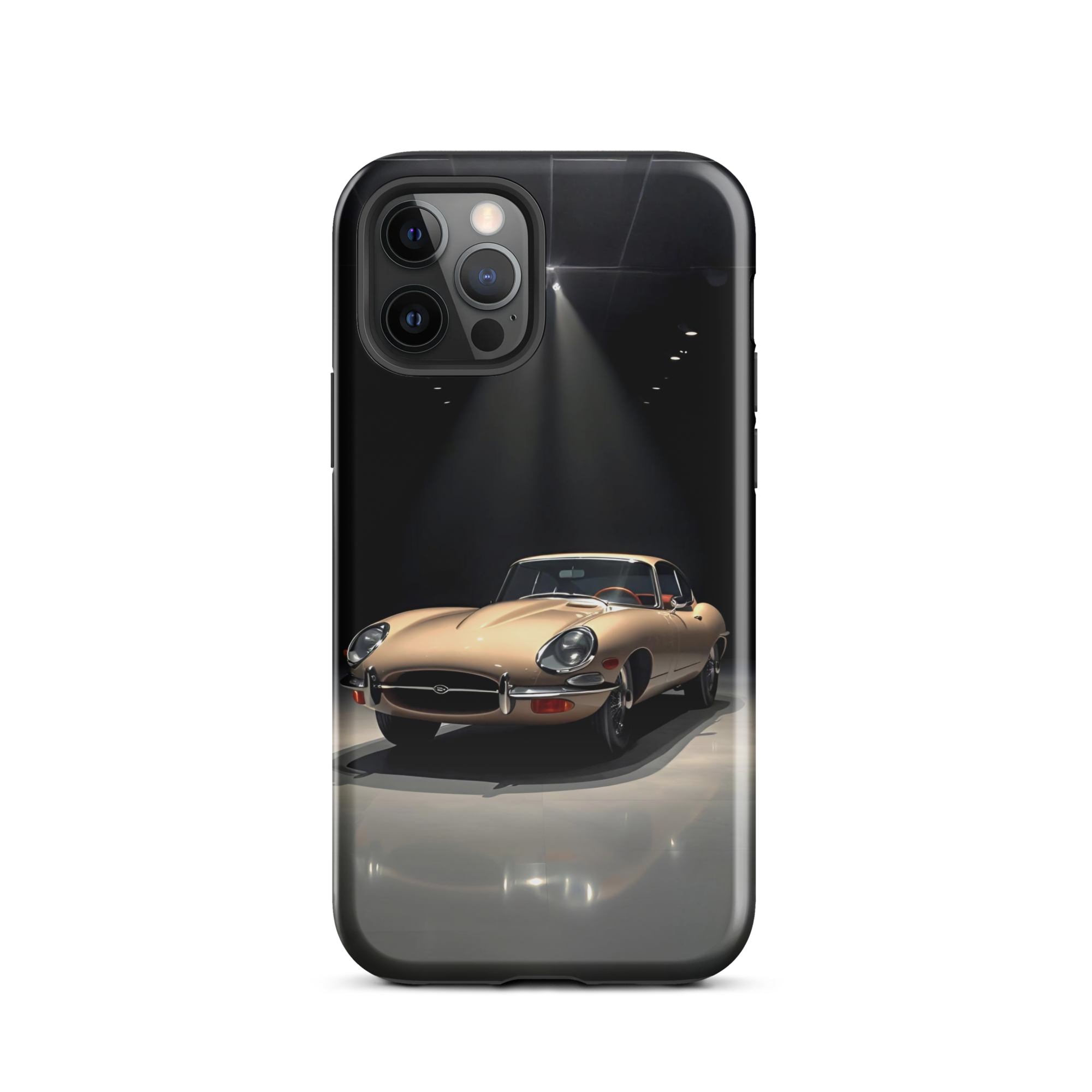 Coque iPhone rigide voiture vintage Jaguar E-Type beige TechNova finition mate protection premium automobile classique
