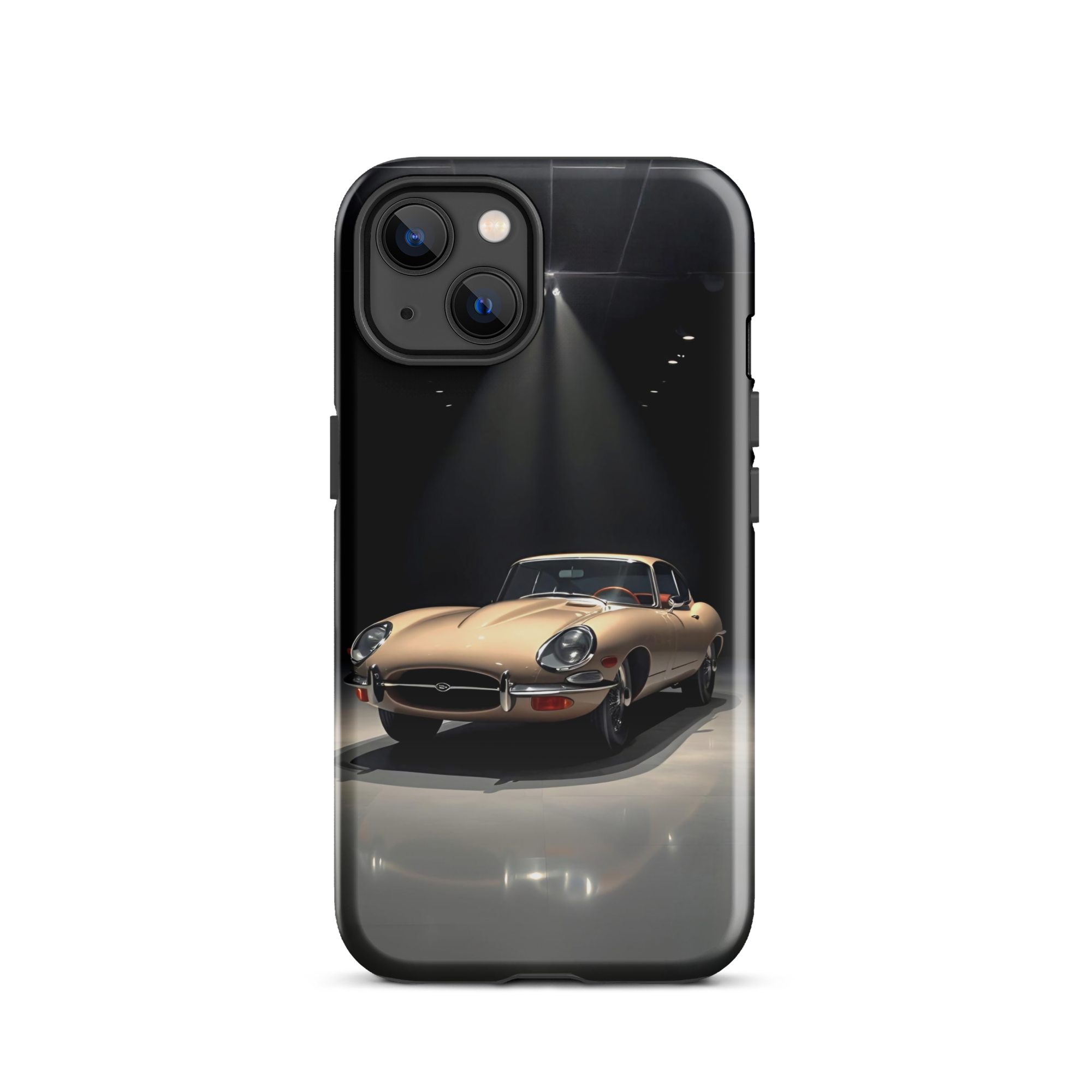Coque iPhone rigide voiture vintage Jaguar E-Type beige TechNova finition mate protection premium automobile classique