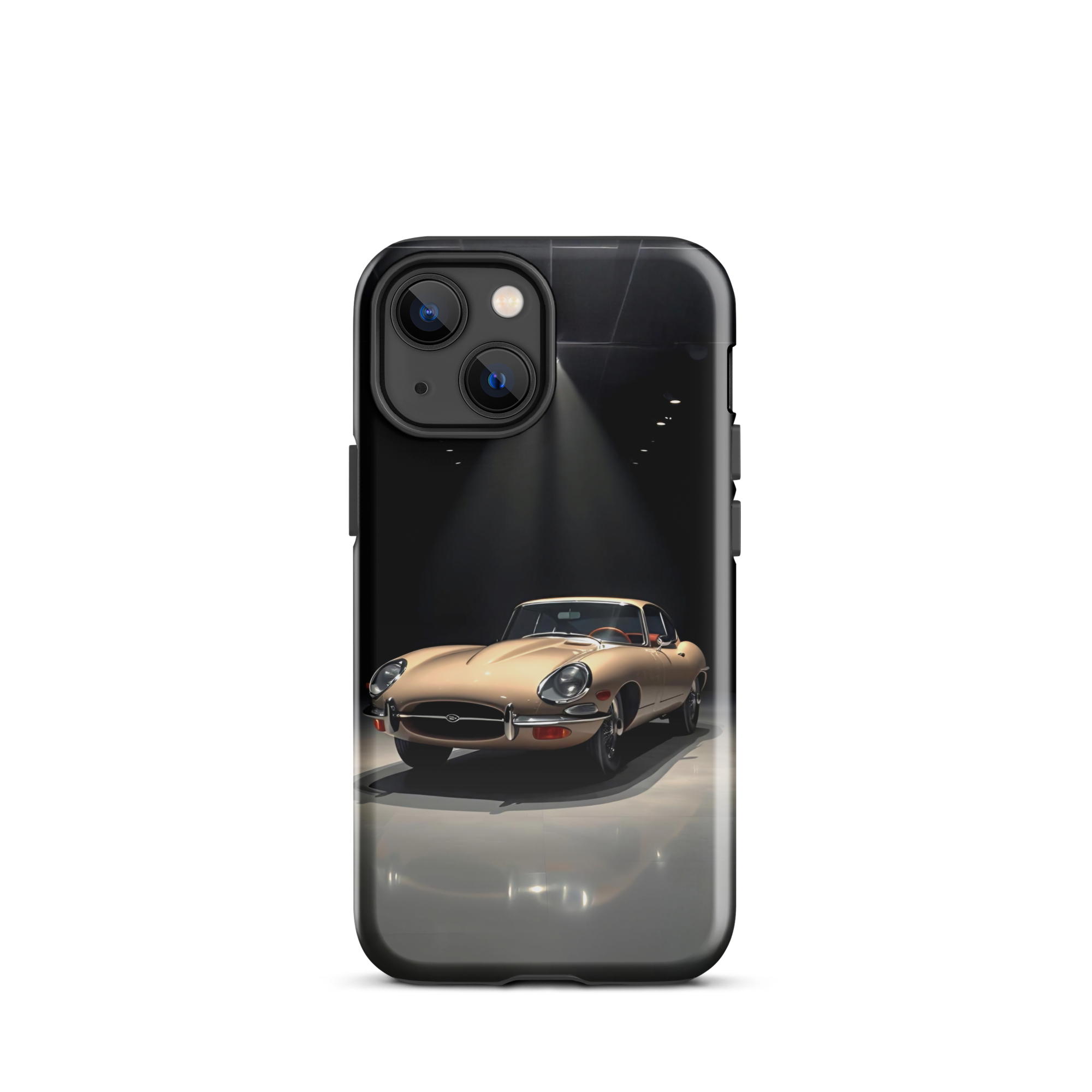 Coque iPhone rigide voiture vintage Jaguar E-Type beige TechNova finition mate protection premium automobile classique