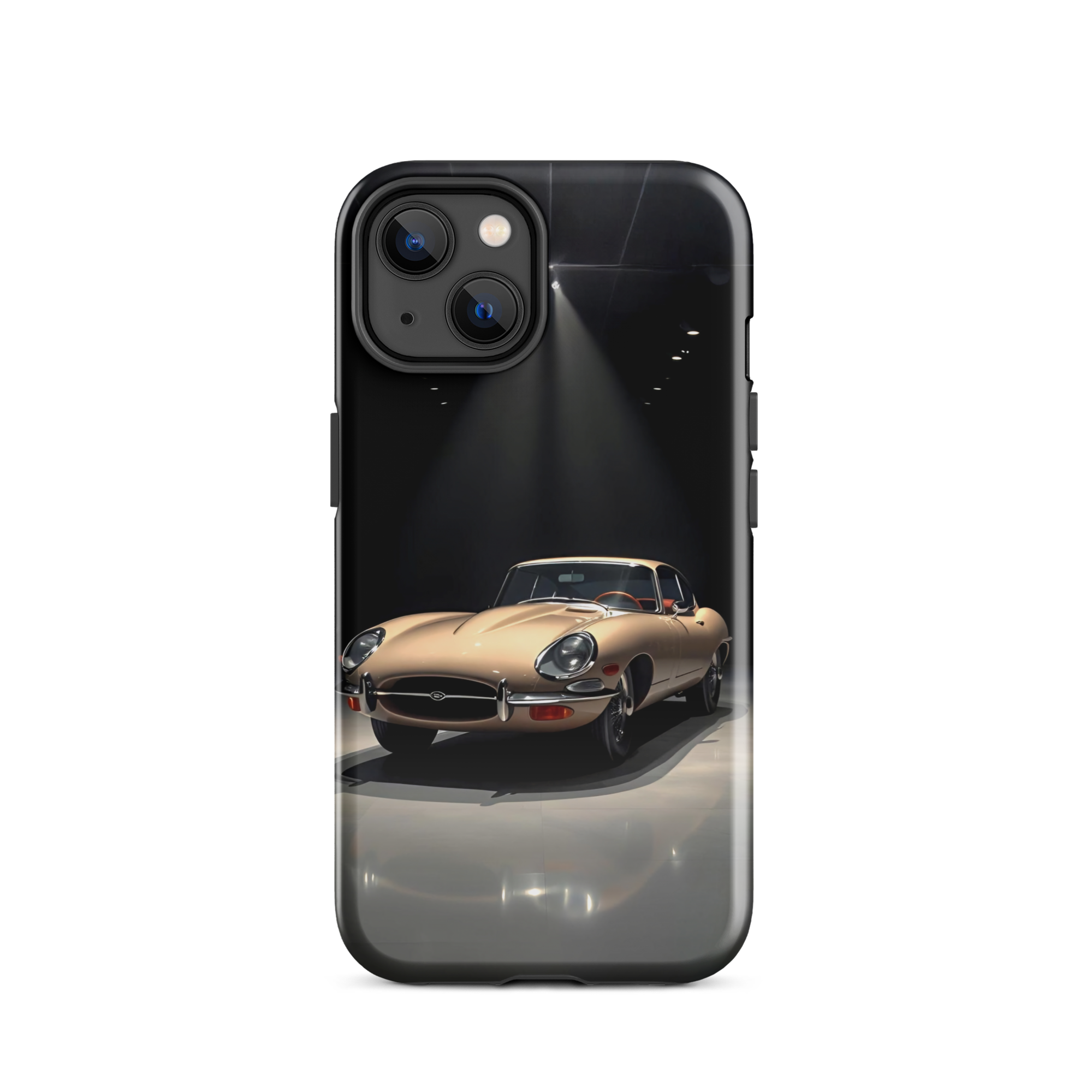 Coque iPhone rigide voiture vintage Jaguar E-Type beige TechNova finition mate protection premium automobile classique