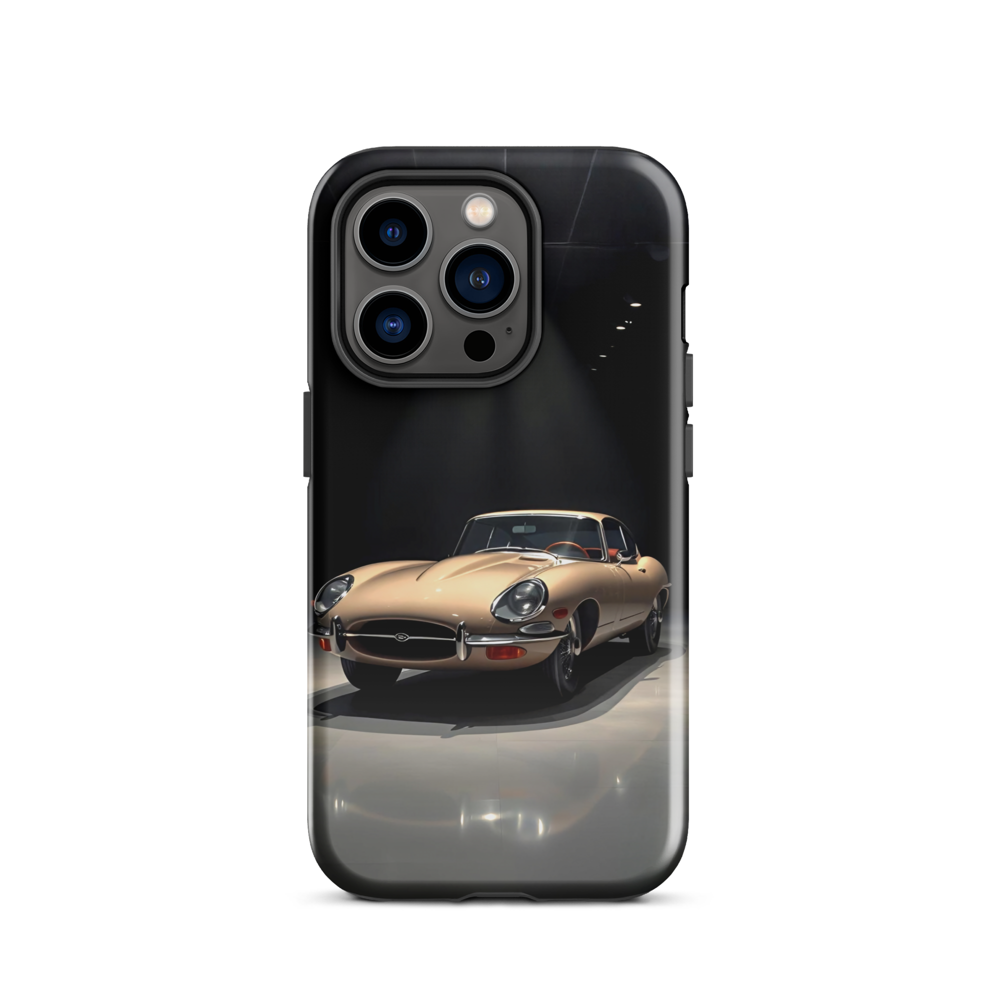 Coque iPhone rigide voiture vintage Jaguar E-Type beige TechNova finition mate protection premium automobile classique
