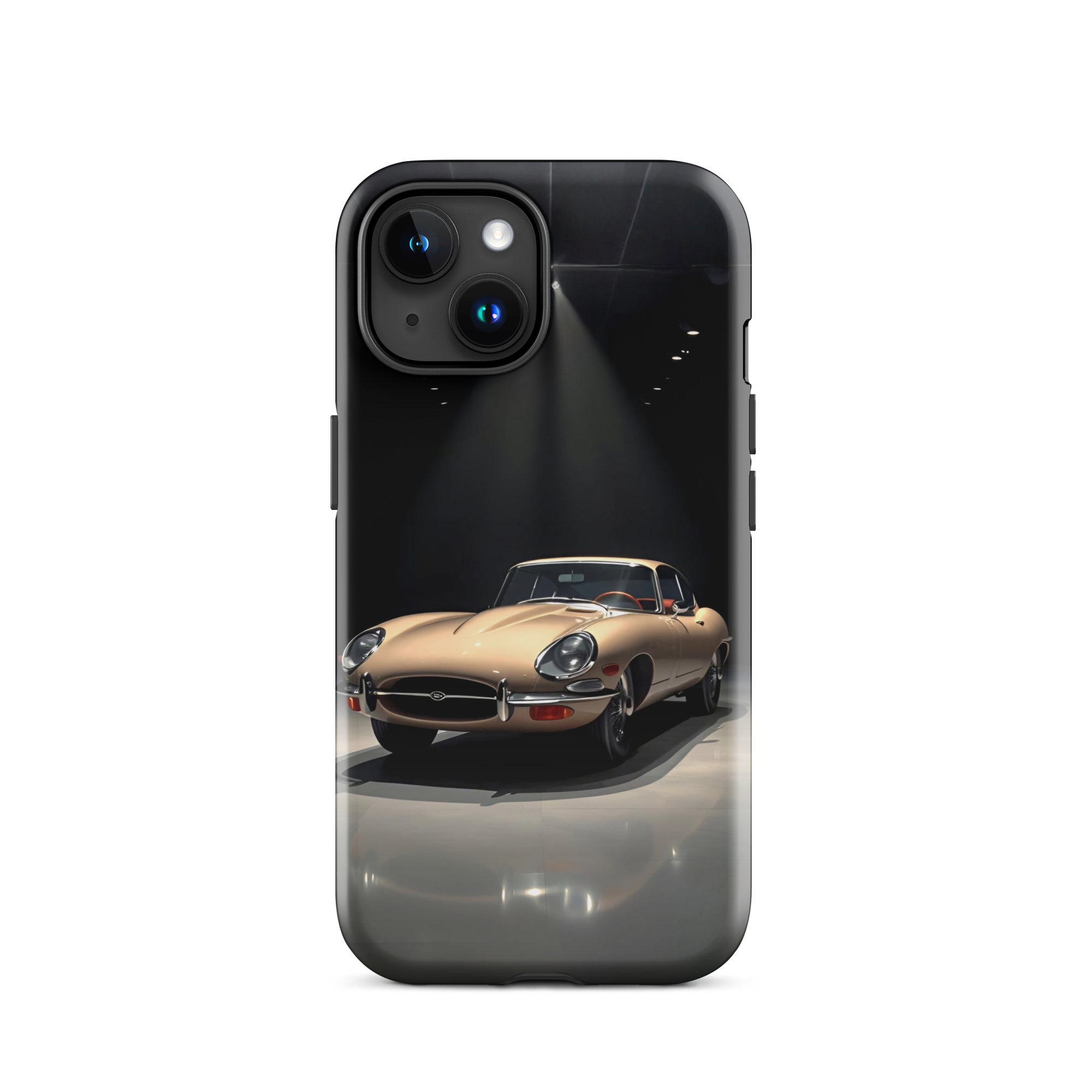 Coque iPhone rigide voiture vintage Jaguar E-Type beige TechNova finition mate protection premium automobile classique