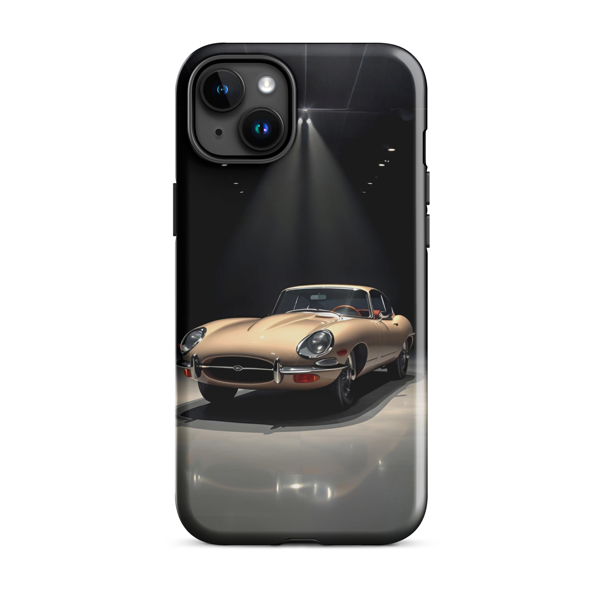 Coque iPhone rigide voiture vintage Jaguar E-Type beige TechNova finition mate protection premium automobile classique