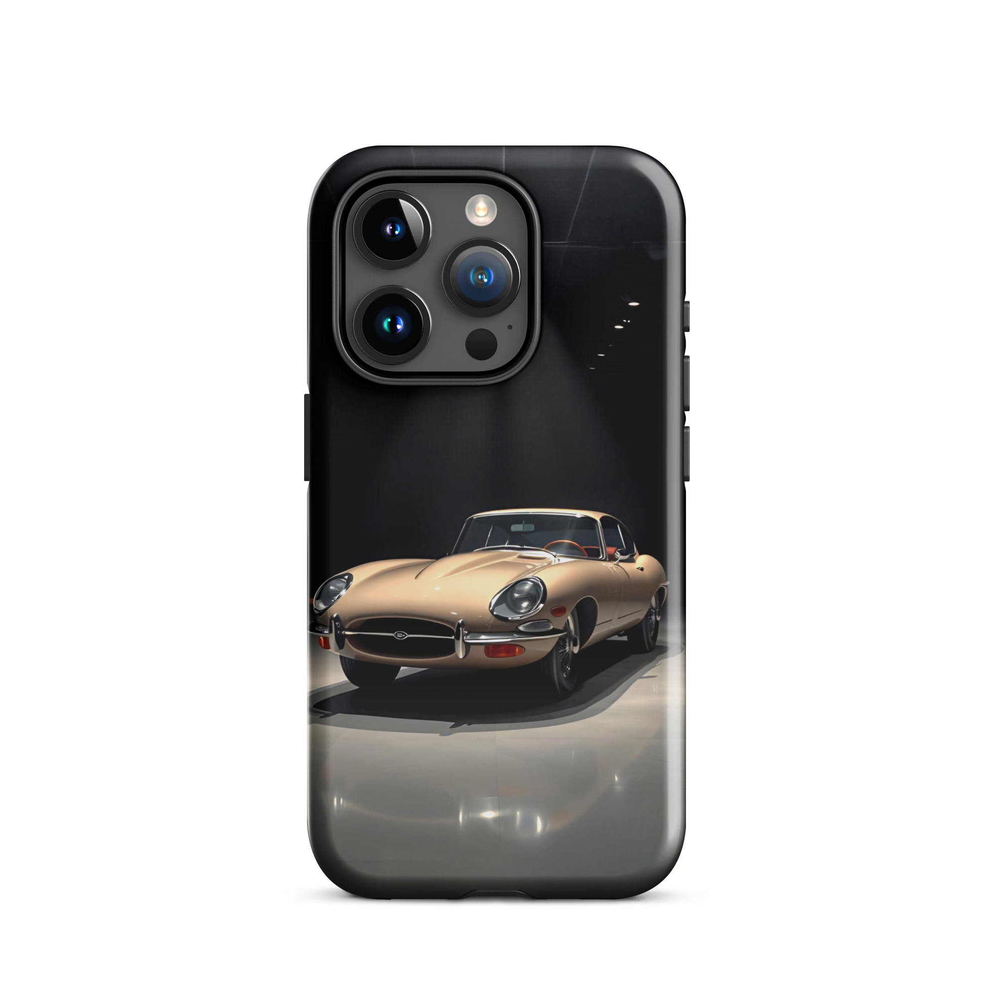 Coque iPhone rigide voiture vintage Jaguar E-Type beige TechNova finition mate protection premium automobile classique
