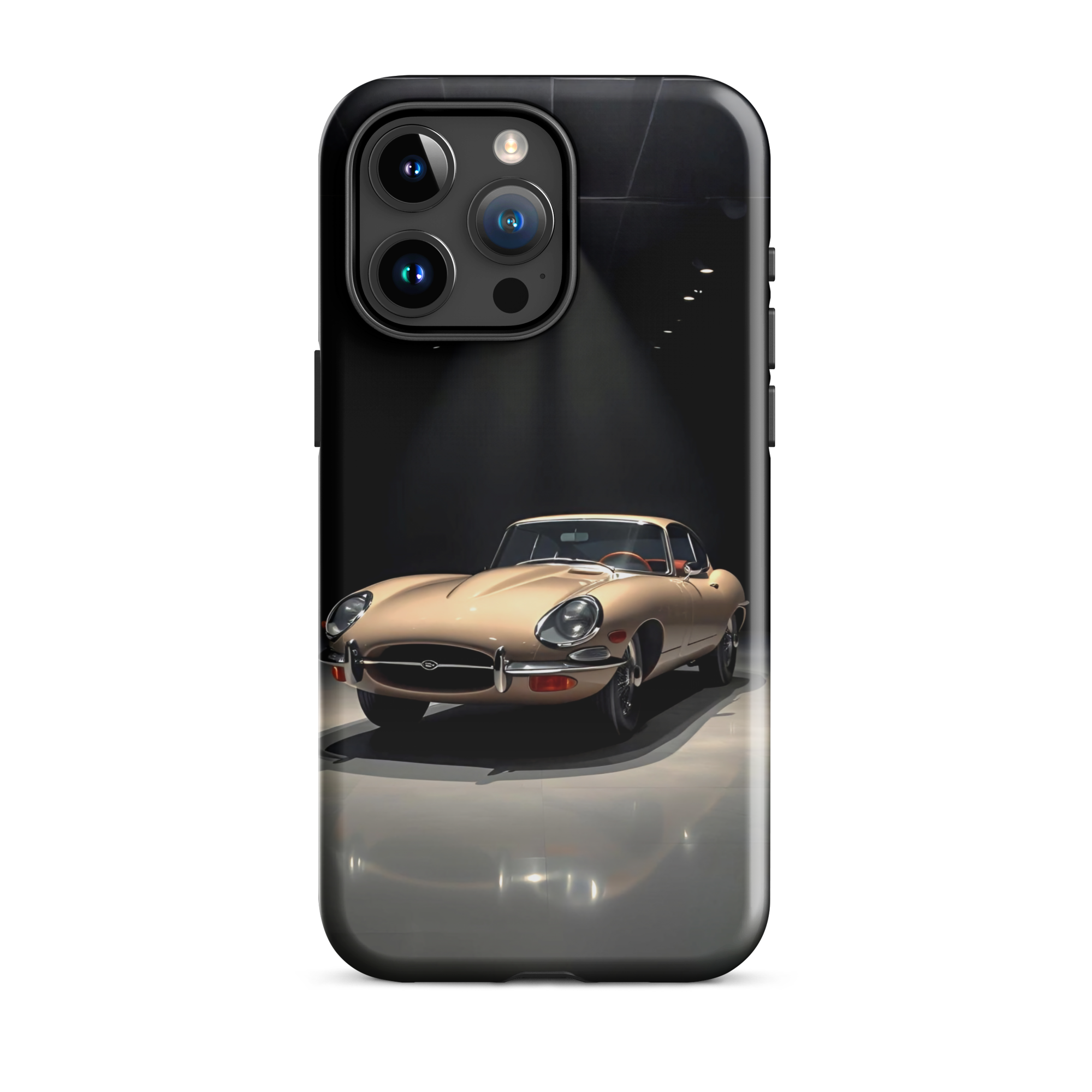 Coque iPhone rigide voiture vintage Jaguar E-Type beige TechNova finition mate protection premium automobile classique
