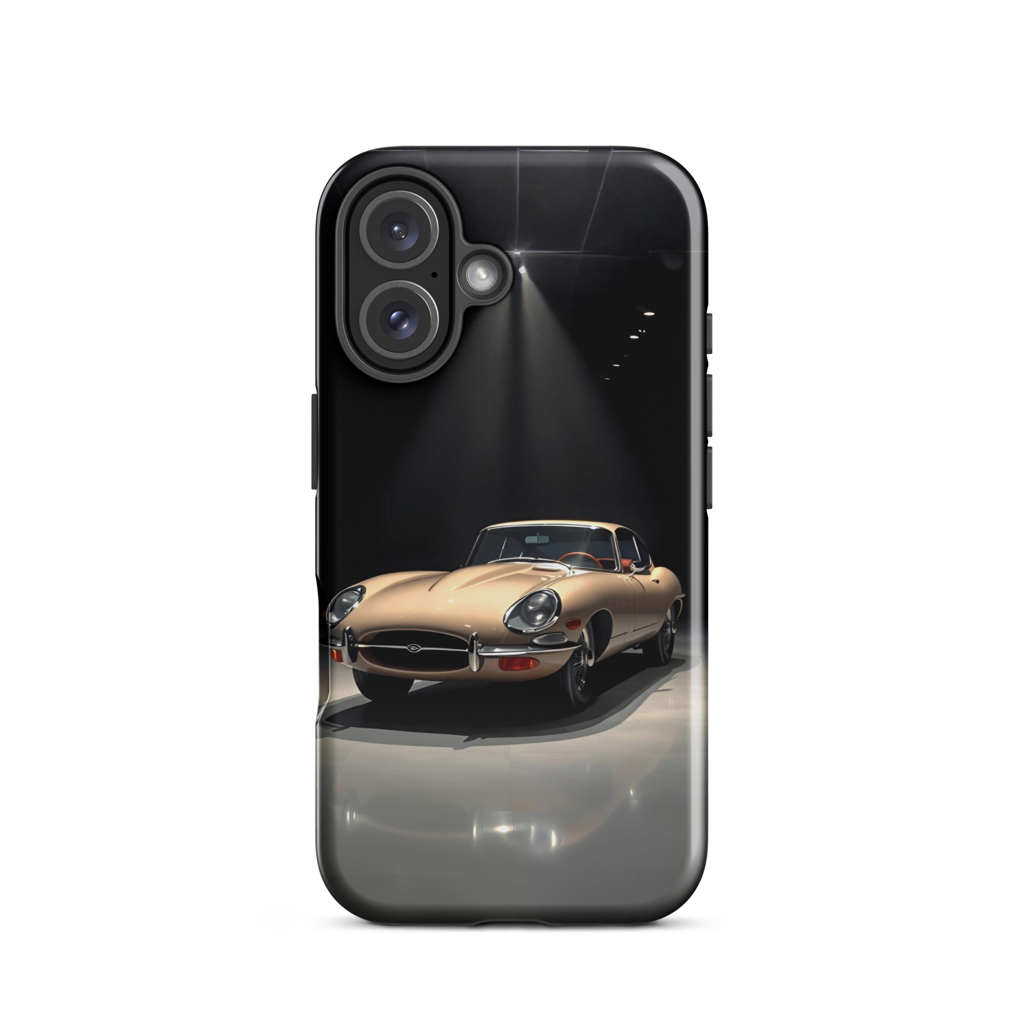 Coque iPhone rigide voiture vintage Jaguar E-Type beige TechNova finition mate protection premium automobile classique