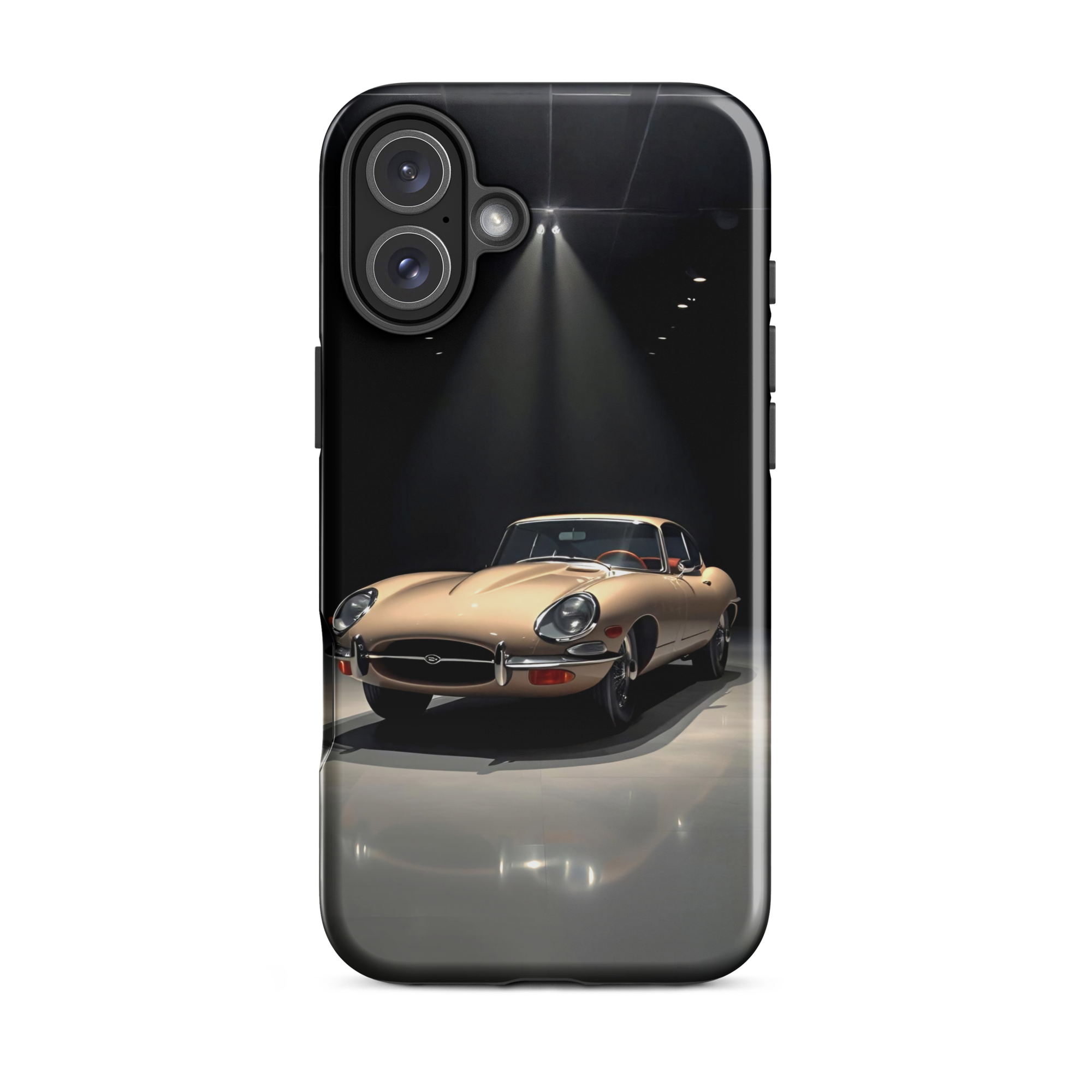 Coque iPhone rigide voiture vintage Jaguar E-Type beige TechNova finition mate protection premium automobile classique