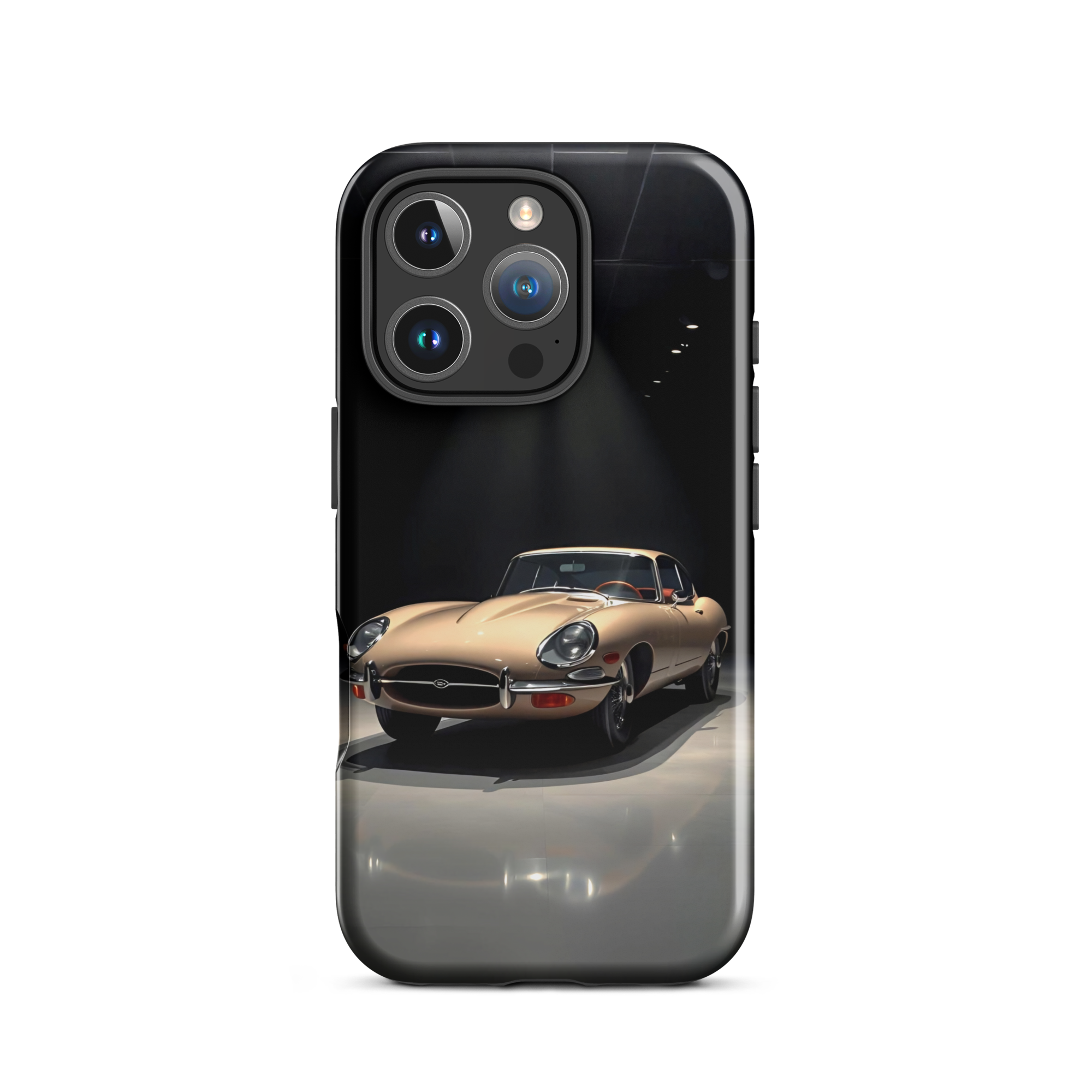 Coque iPhone rigide voiture vintage Jaguar E-Type beige TechNova finition mate protection premium automobile classique