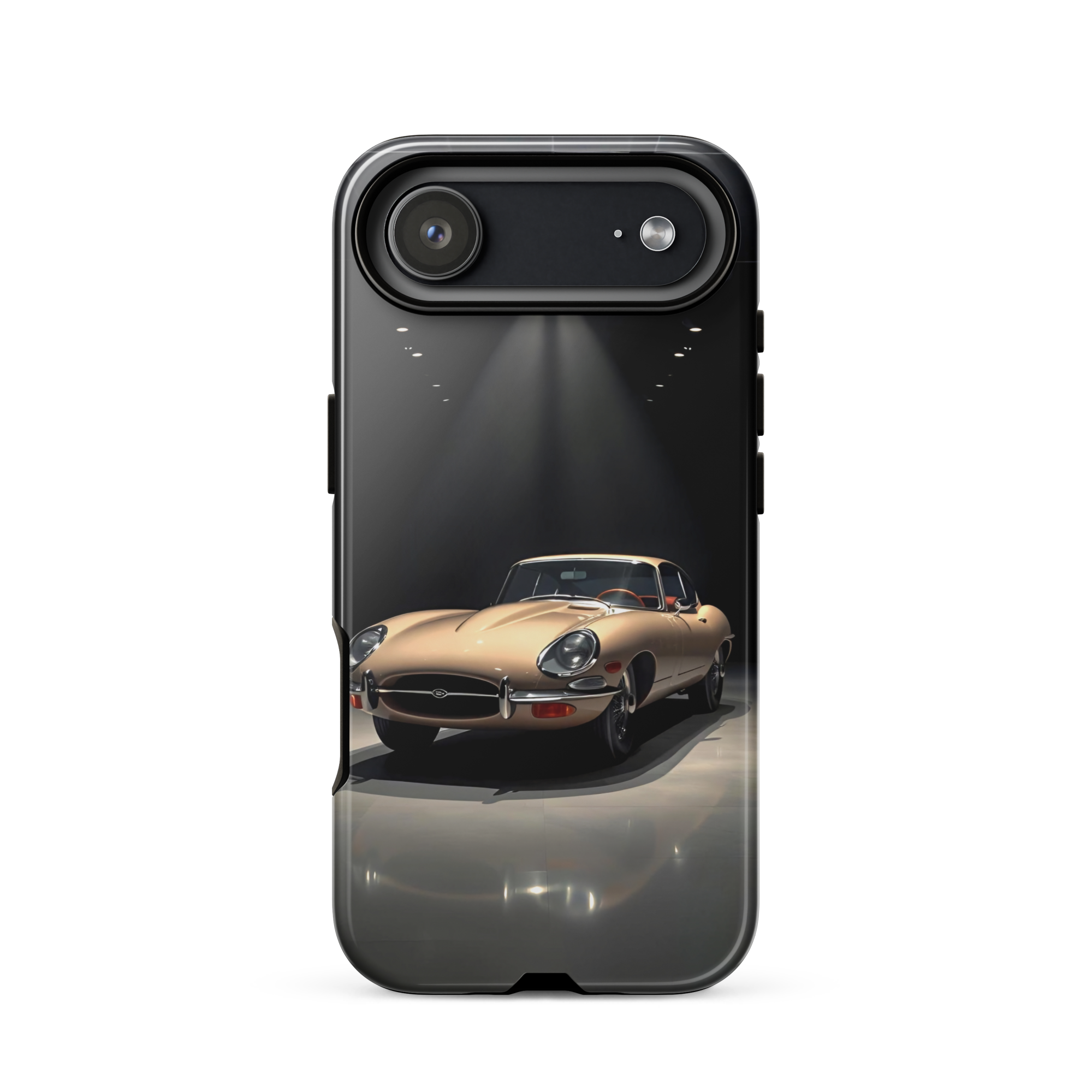Coque iPhone rigide voiture vintage Jaguar E-Type beige TechNova finition mate protection premium automobile classique