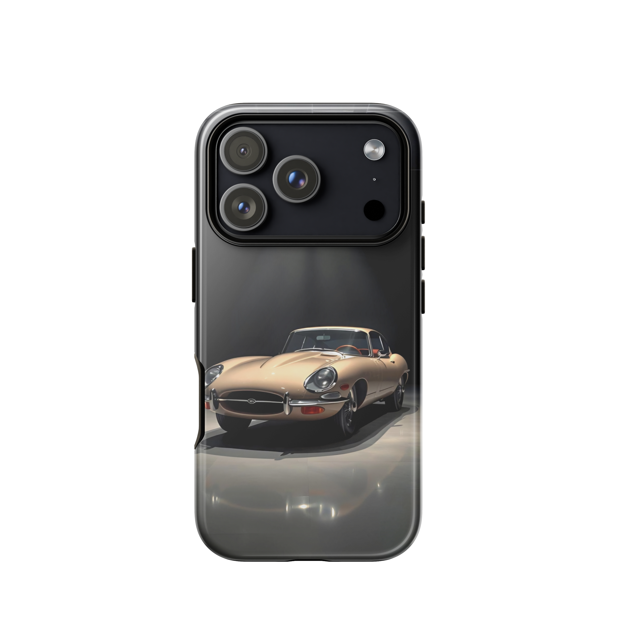 Coque iPhone rigide voiture vintage Jaguar E-Type beige TechNova finition mate protection premium automobile classique