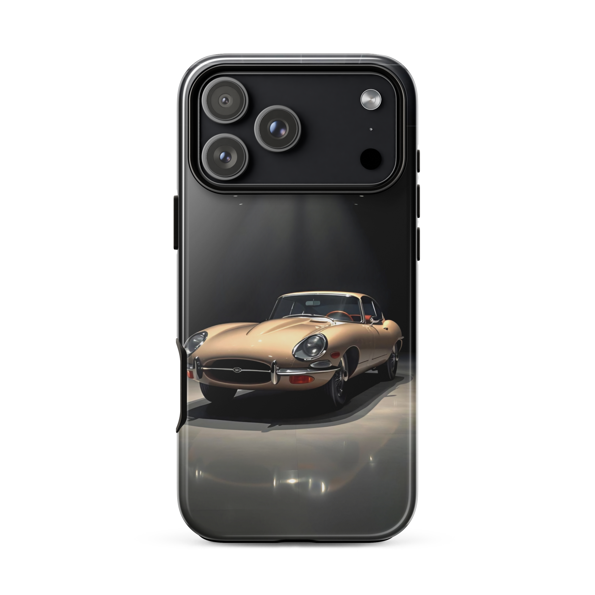 Coque iPhone rigide voiture vintage Jaguar E-Type beige TechNova finition mate protection premium automobile classique