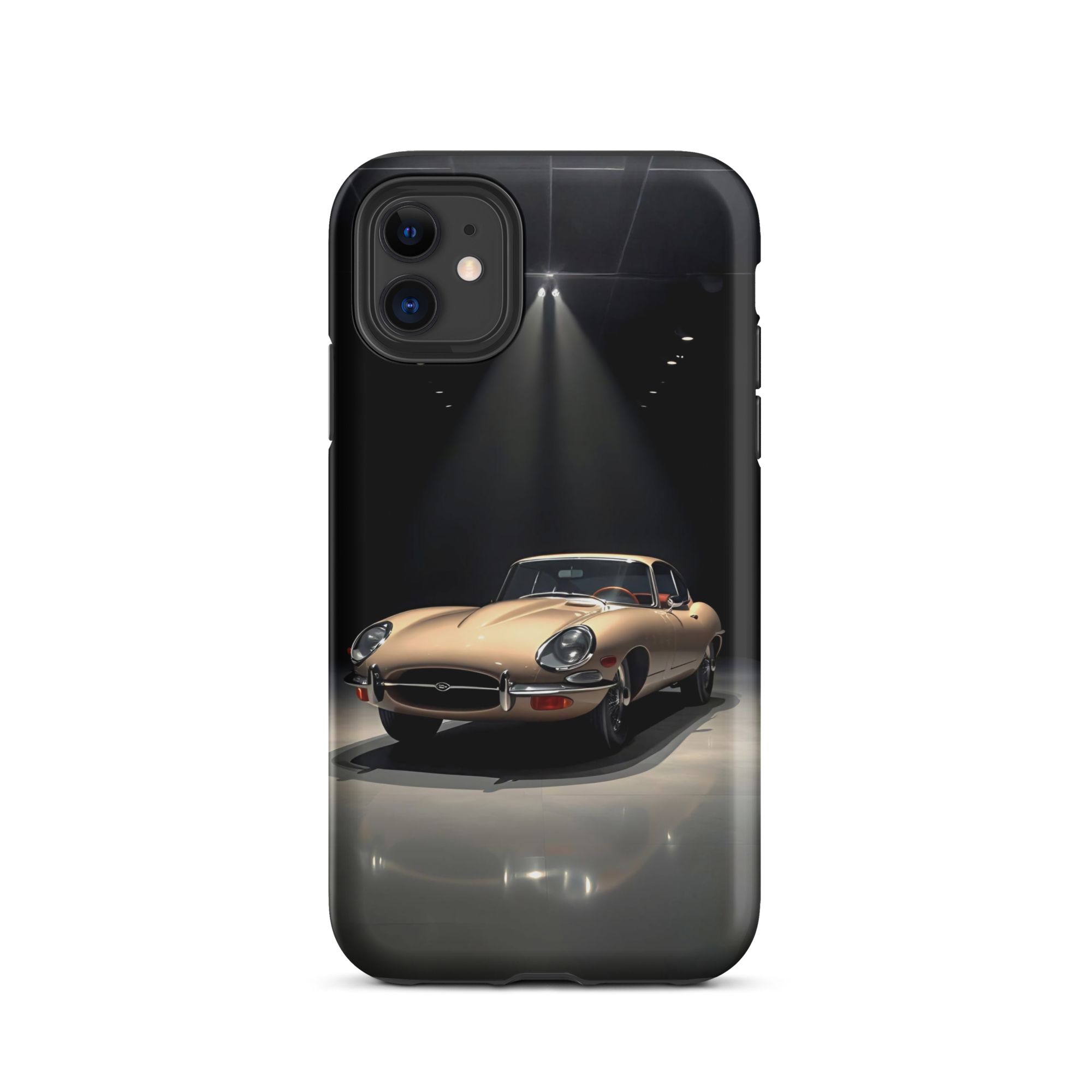Coque iPhone rigide voiture vintage Jaguar E-Type beige TechNova finition mate protection premium automobile classique