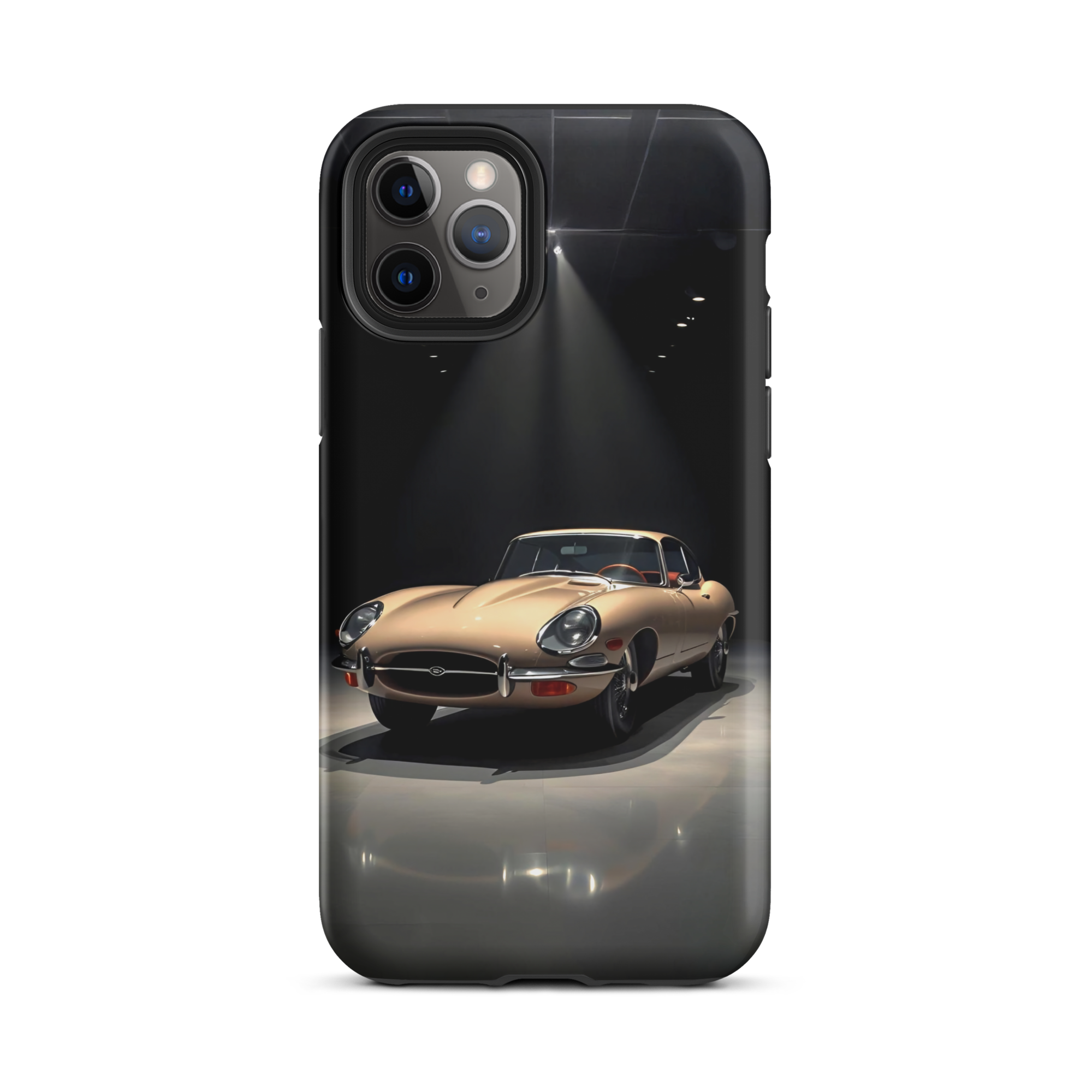Coque iPhone rigide voiture vintage Jaguar E-Type beige TechNova finition mate protection premium automobile classique