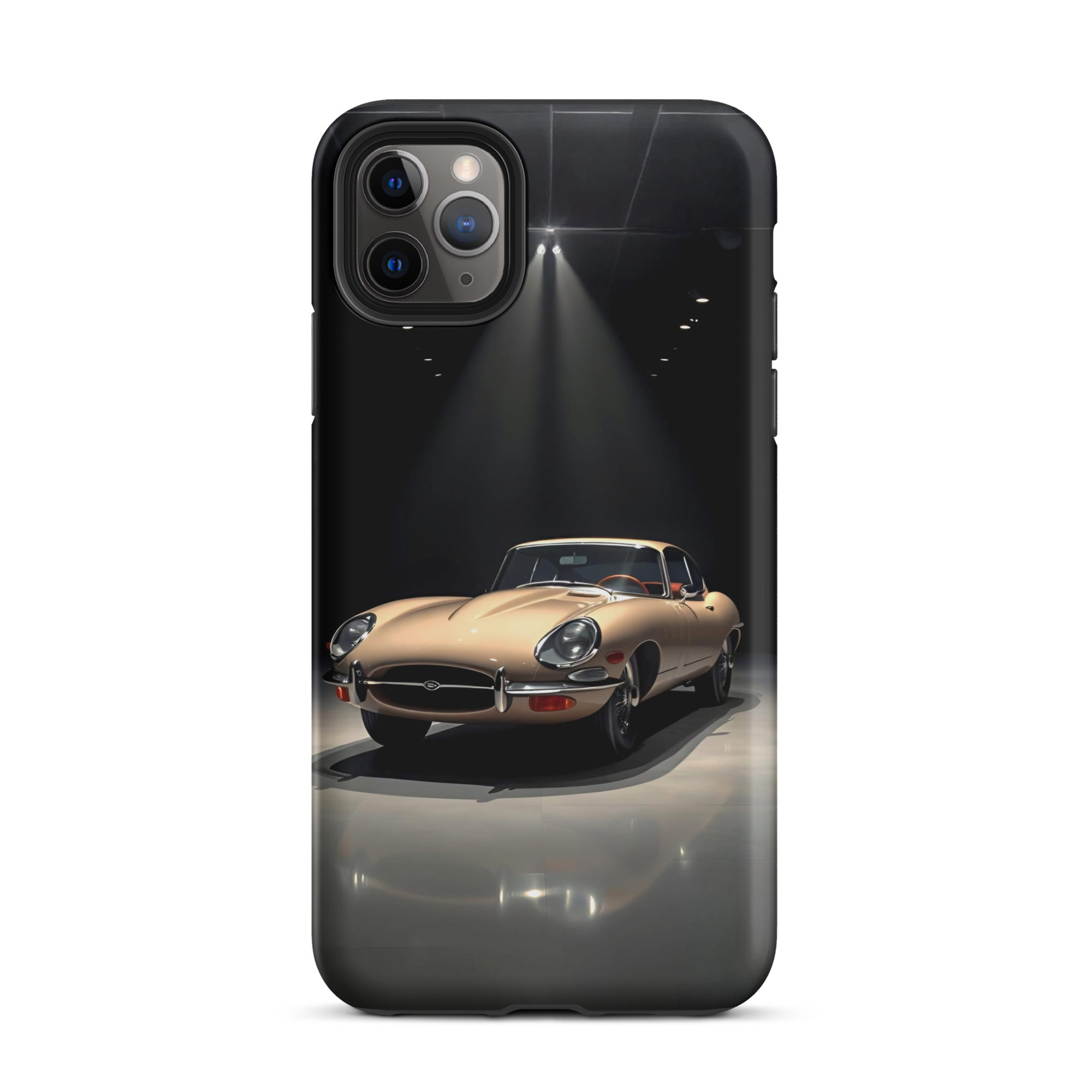 Coque iPhone rigide voiture vintage Jaguar E-Type beige TechNova finition mate protection premium automobile classique