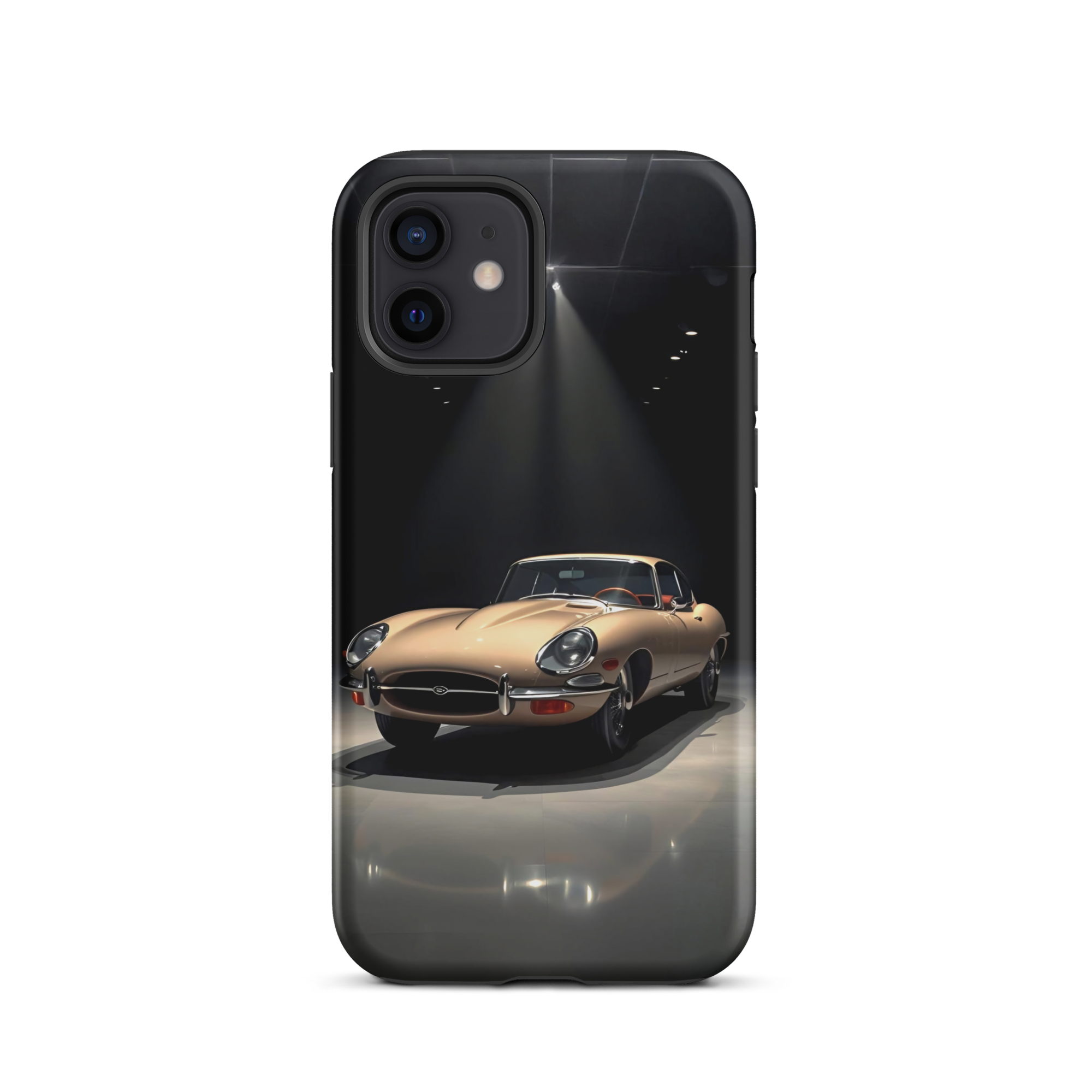 Coque iPhone rigide voiture vintage Jaguar E-Type beige TechNova finition mate protection premium automobile classique
