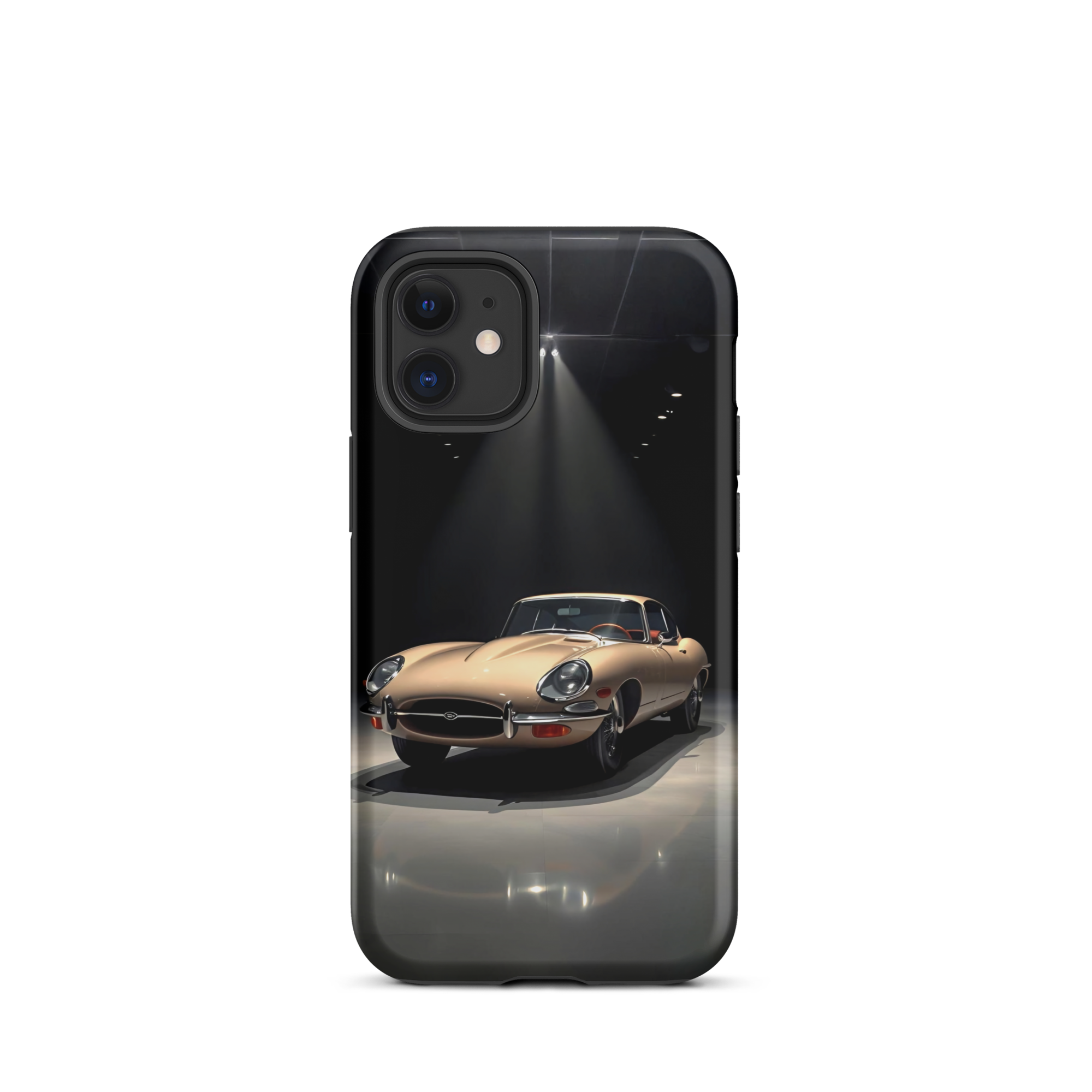 Coque iPhone rigide voiture vintage Jaguar E-Type beige TechNova finition mate protection premium automobile classique