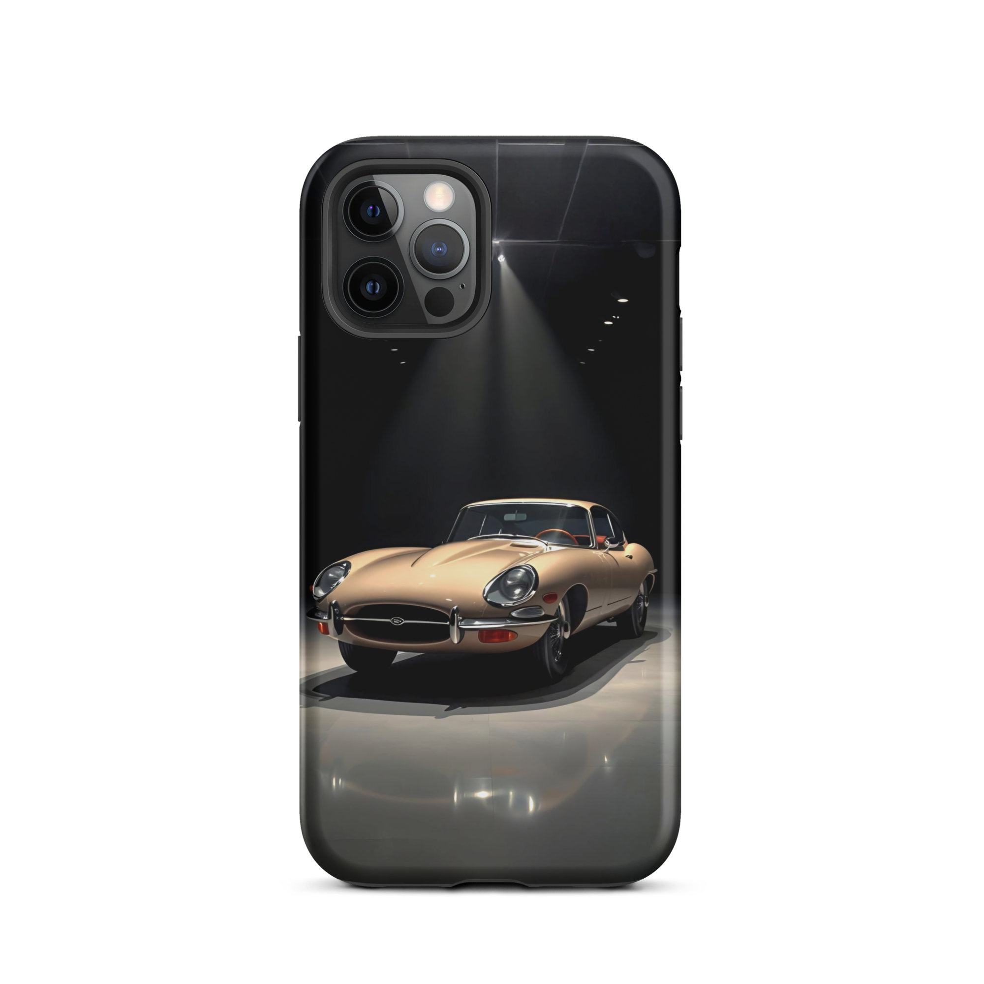 Coque iPhone rigide voiture vintage Jaguar E-Type beige TechNova finition mate protection premium automobile classique