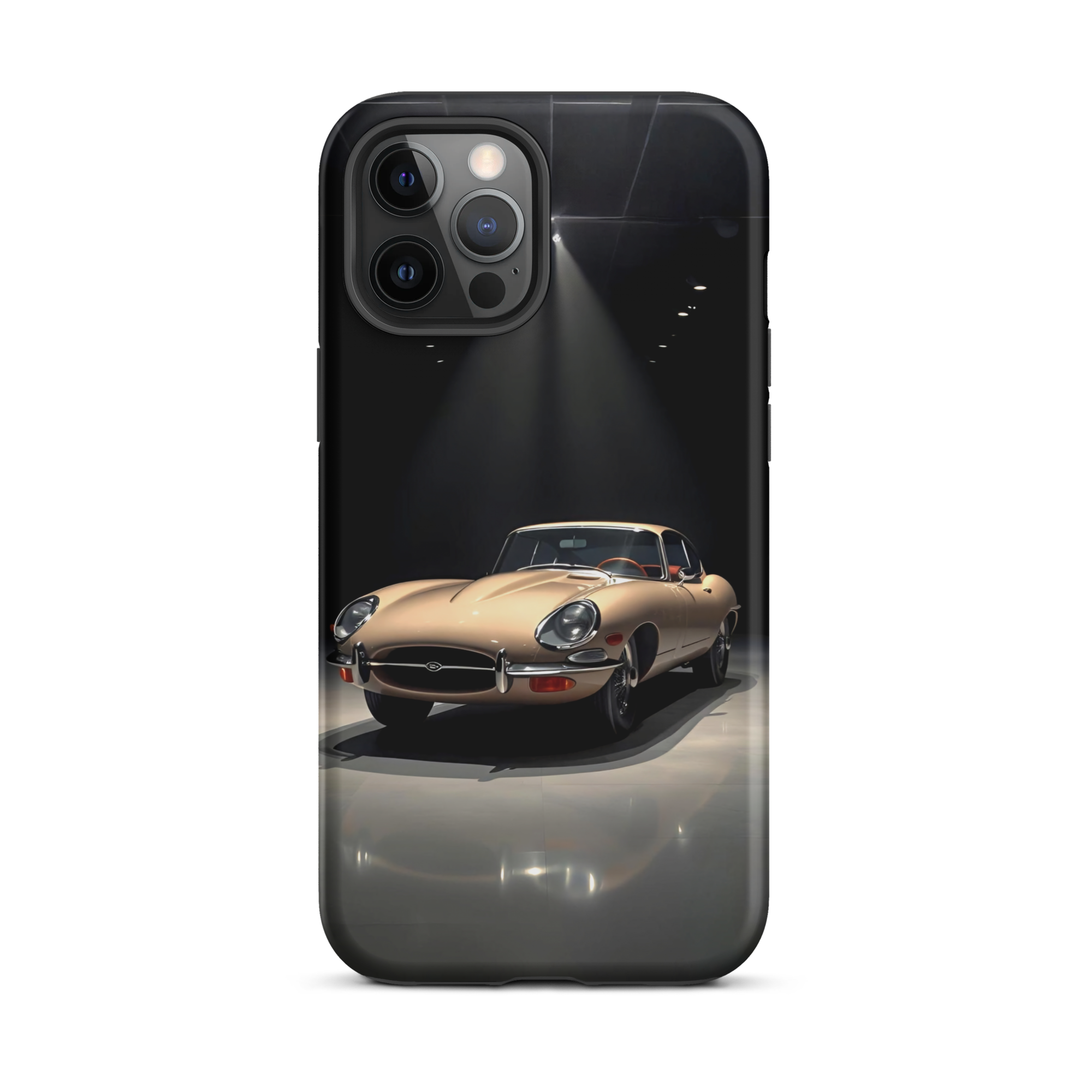 Coque iPhone rigide voiture vintage Jaguar E-Type beige TechNova finition mate protection premium automobile classique